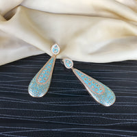 Thumbnail for Sky Blue American Diamond Square Leaf Earrings