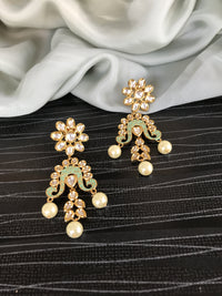 Thumbnail for Round Shaped Kundan Earrings With Pearl Drop