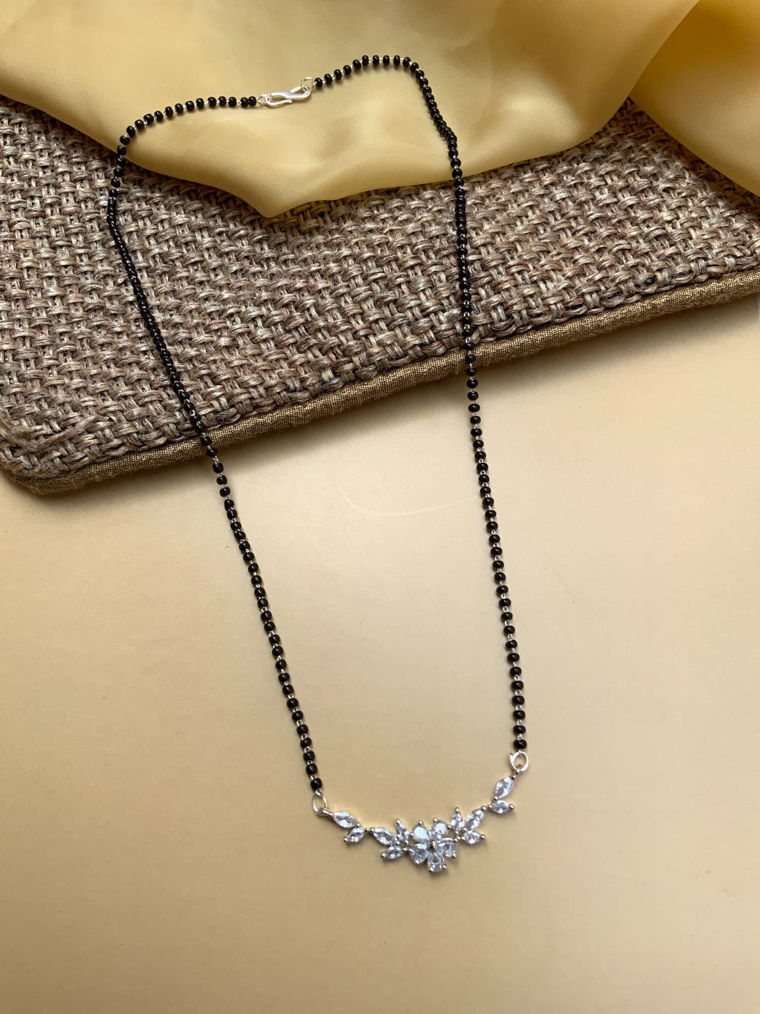 Silver American Diamond Flower Mangalsutra