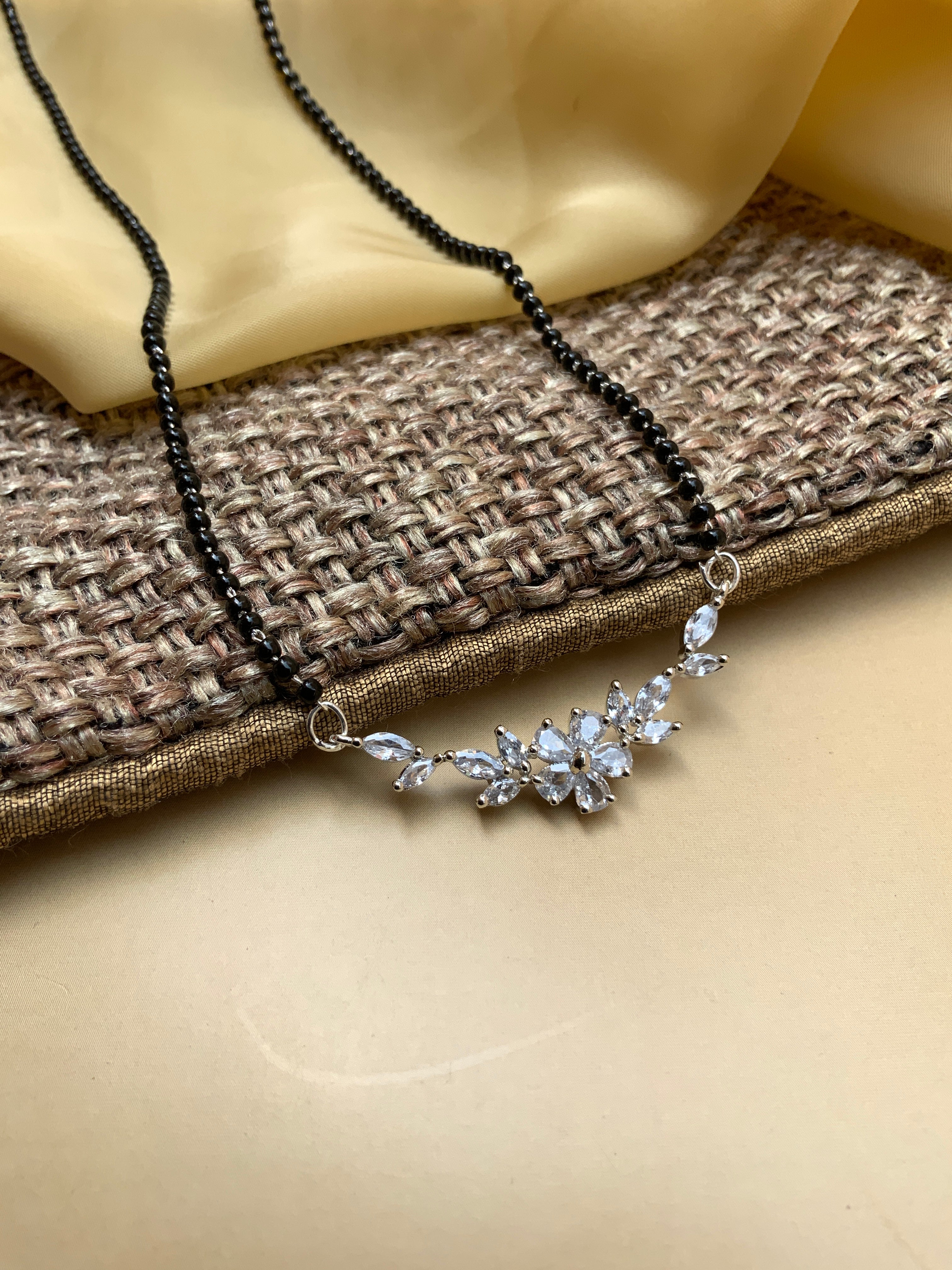 Silver Flower American Diamond Mangalsutra