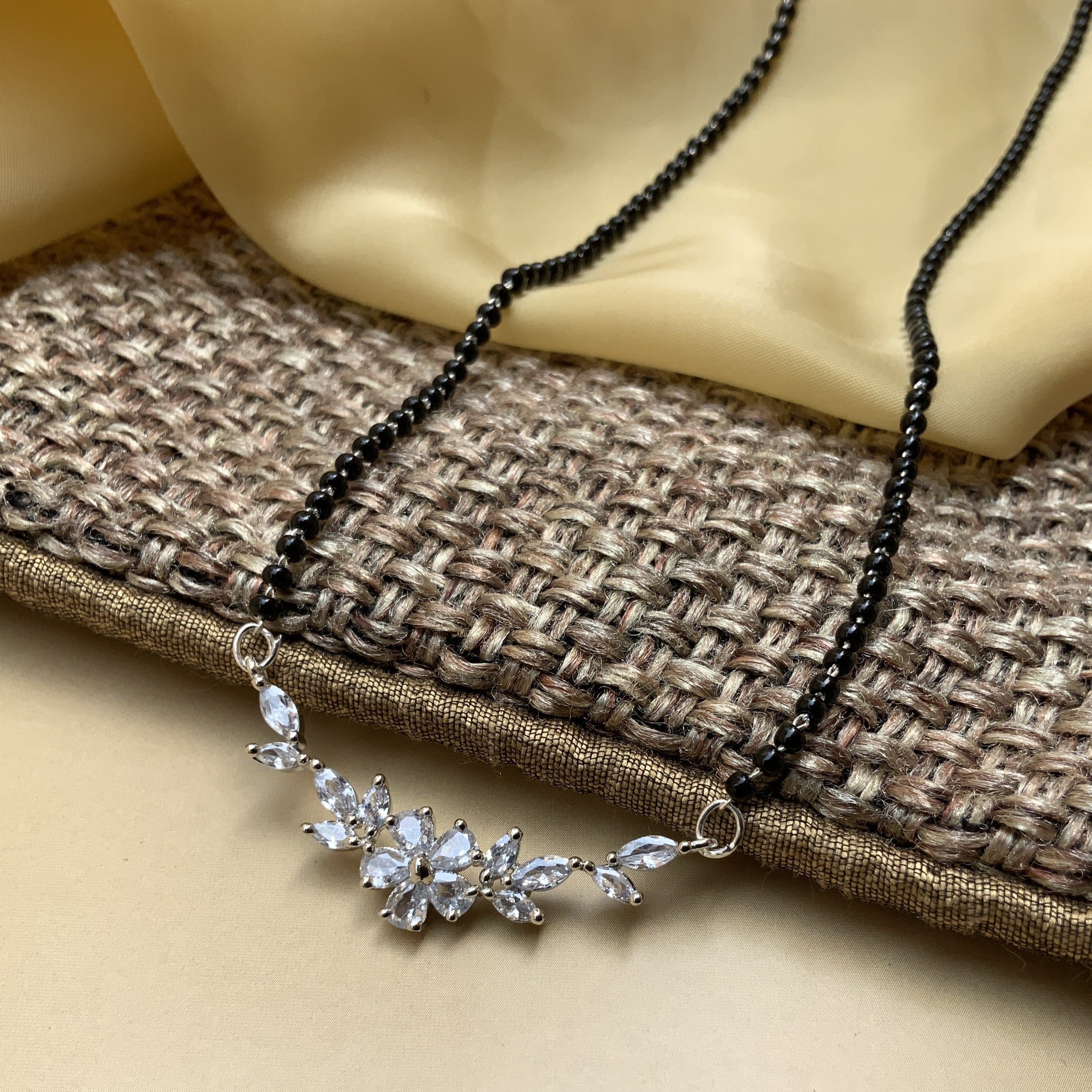 Silver Flower American Diamond Mangalsutra