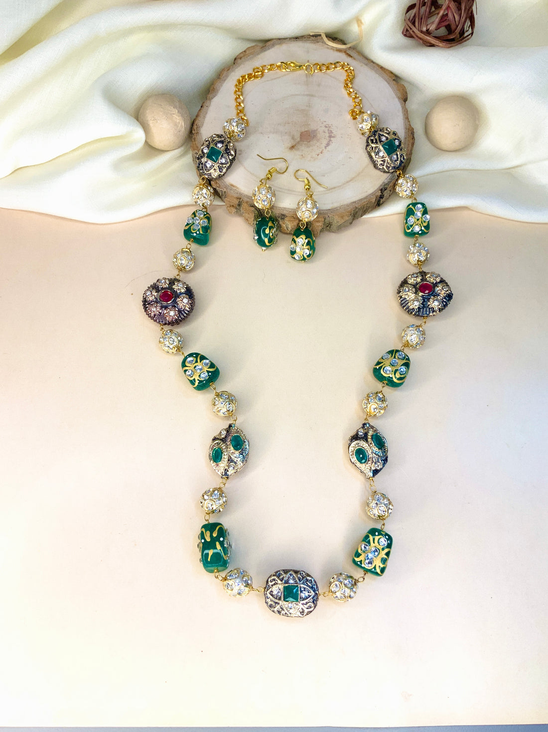 High Quality Green Jaipuri Stone Mala