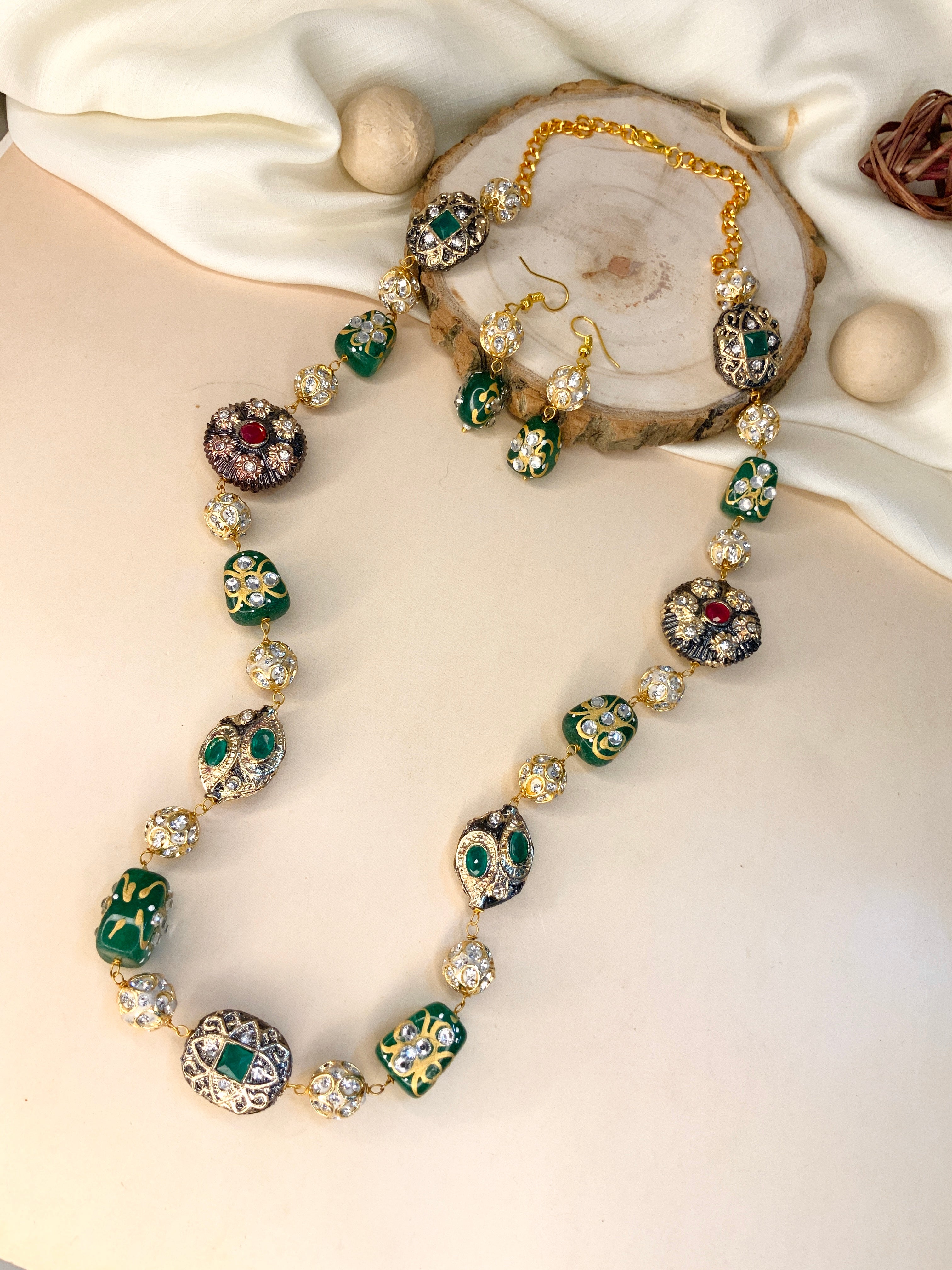 High Quality Green Jaipuri Stone Mala