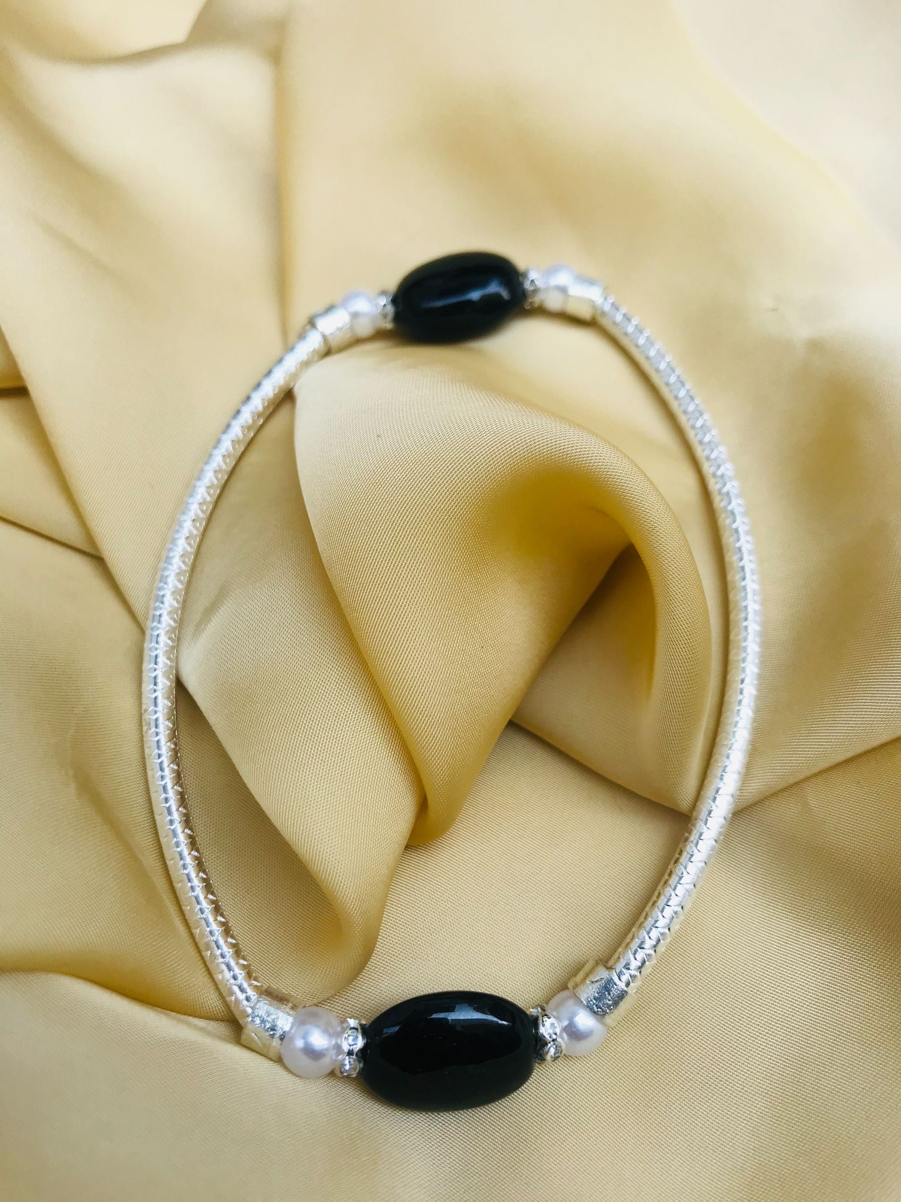 Fancy Black Bead Silver Anklet - Abdesignsjewellery