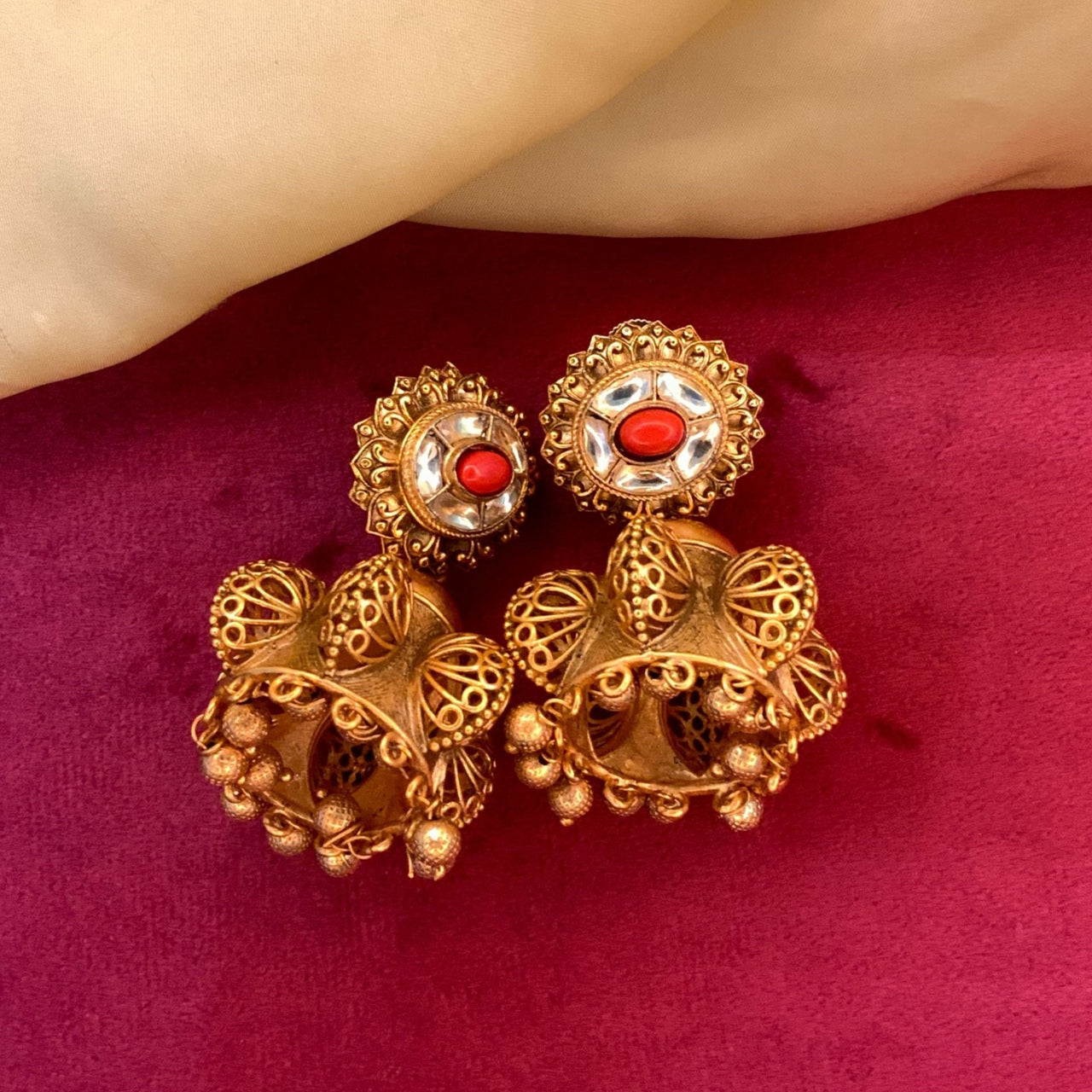 Elegant Gold Plated Antique Temple Earring