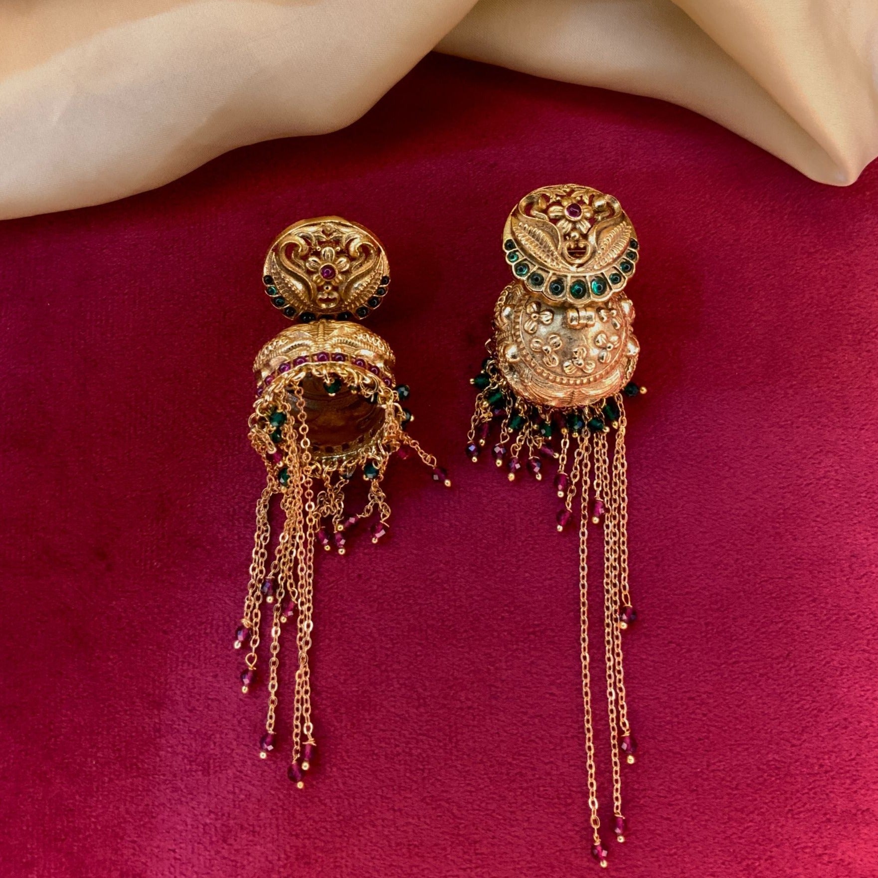 Long Antique Wedding Floral Jumka Earring