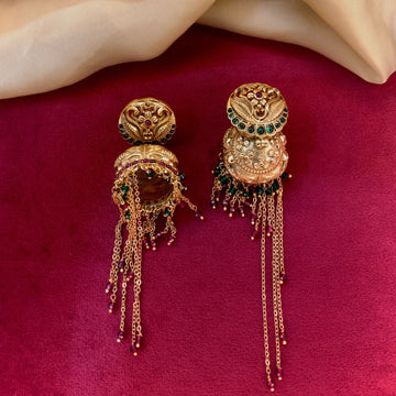 Long Antique Wedding Floral Jumka Earring