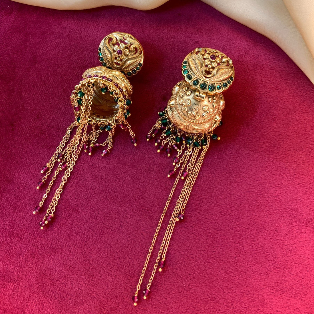 Long Antique Wedding Floral Jumka Earring