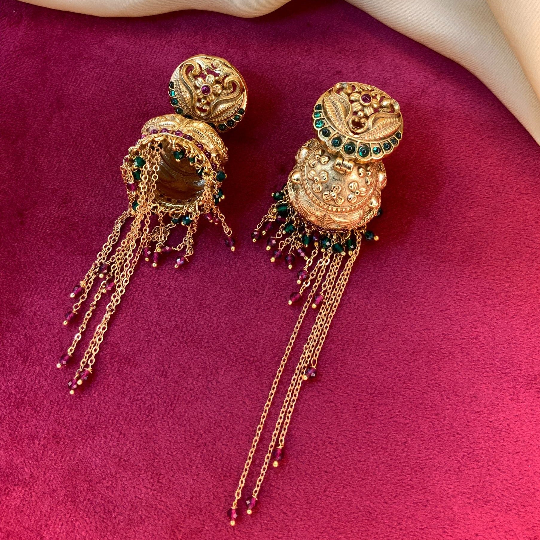 Long Antique Wedding Floral Jumka Earring