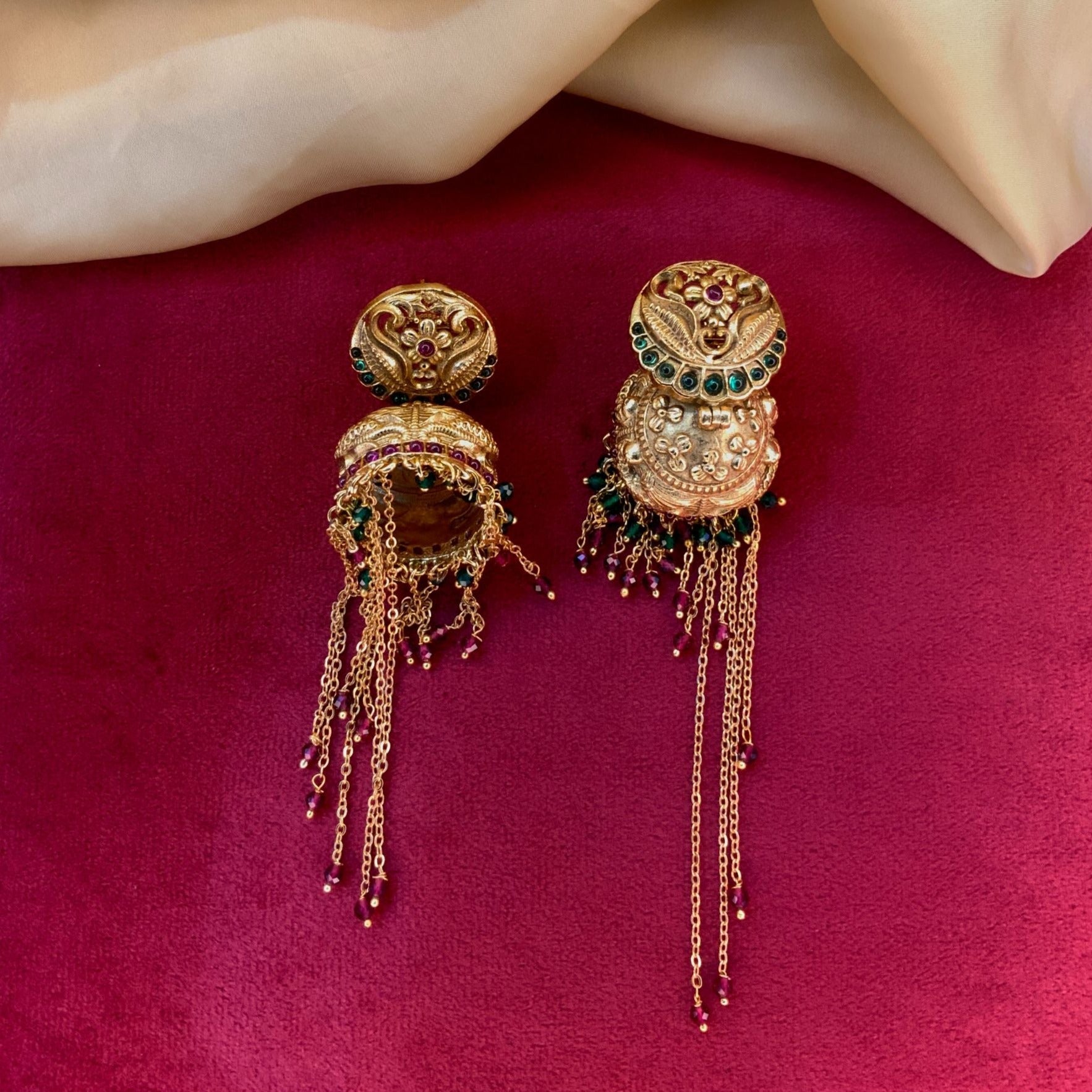 Long Antique Wedding Floral Jumka Earring