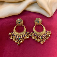 Thumbnail for Antique Gold Floral Chandbali Earring