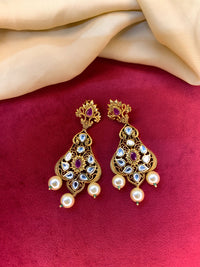 Thumbnail for Gold Plated Polki Temple Earrings