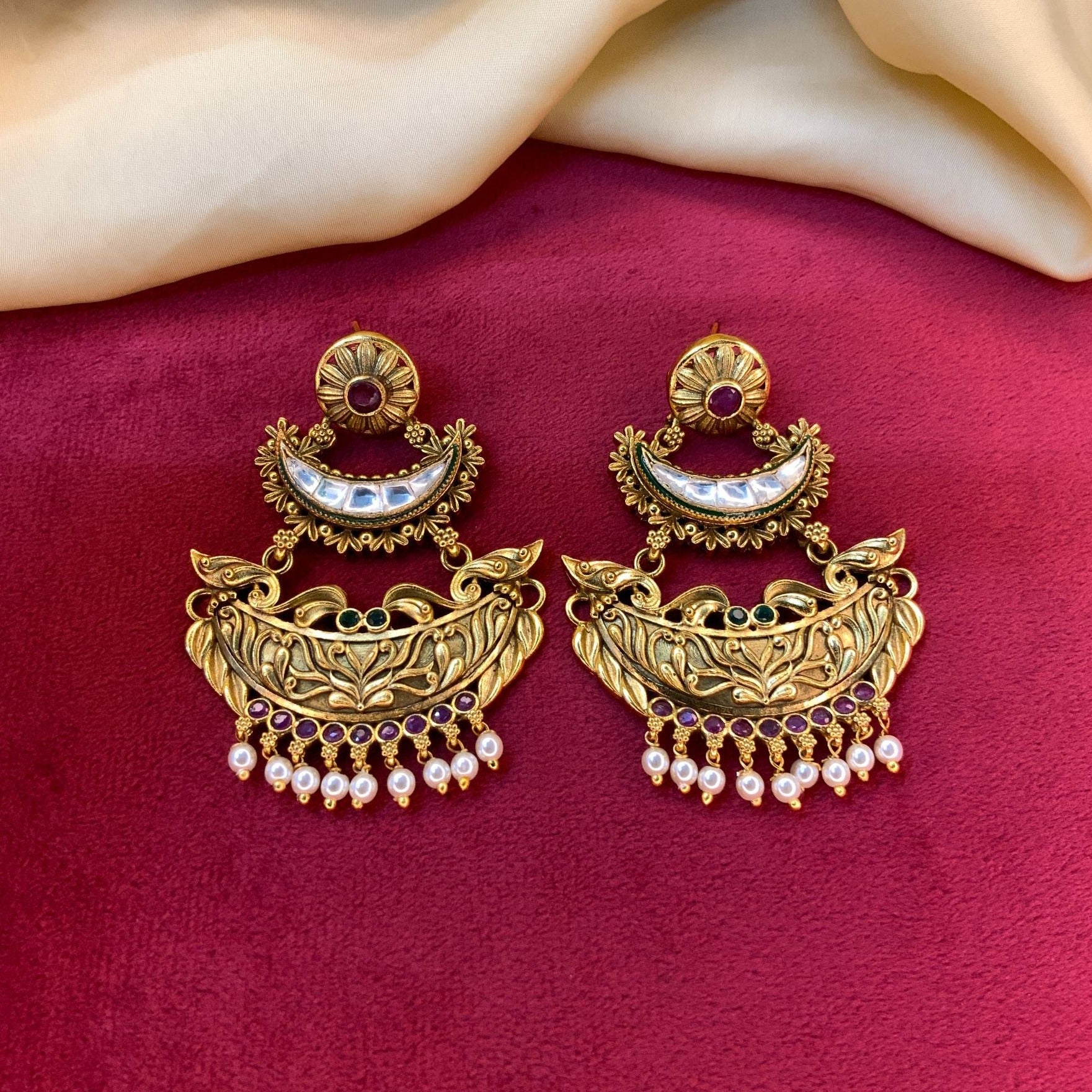 Gold Plated Polki Kundan Earrings - Abdesignsjewellery