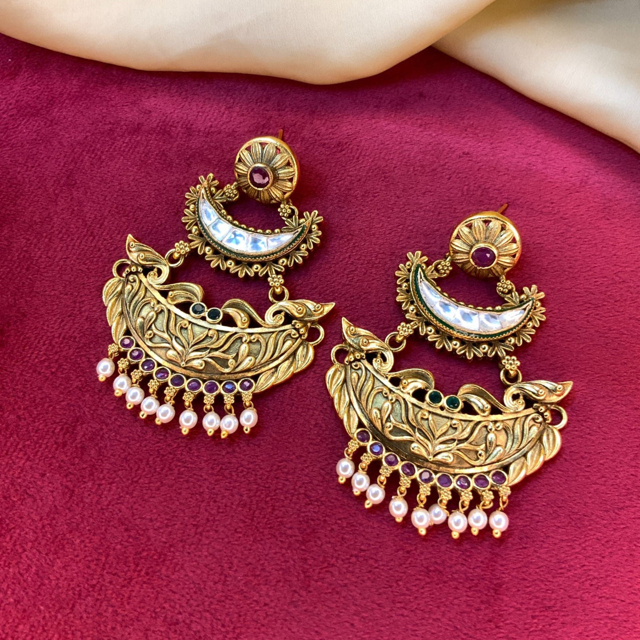 Gold Plated Polki Kundan Earrings - Abdesignsjewellery