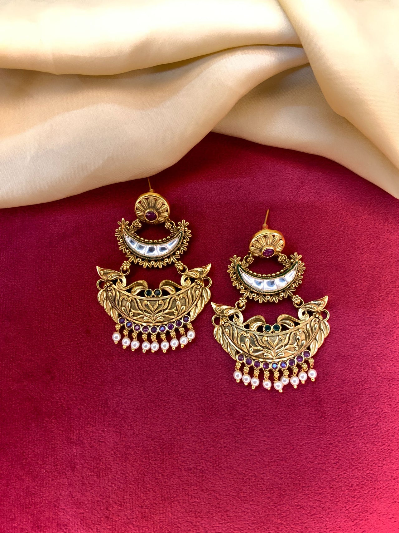 Gold Plated Polki Kundan Earrings - Abdesignsjewellery