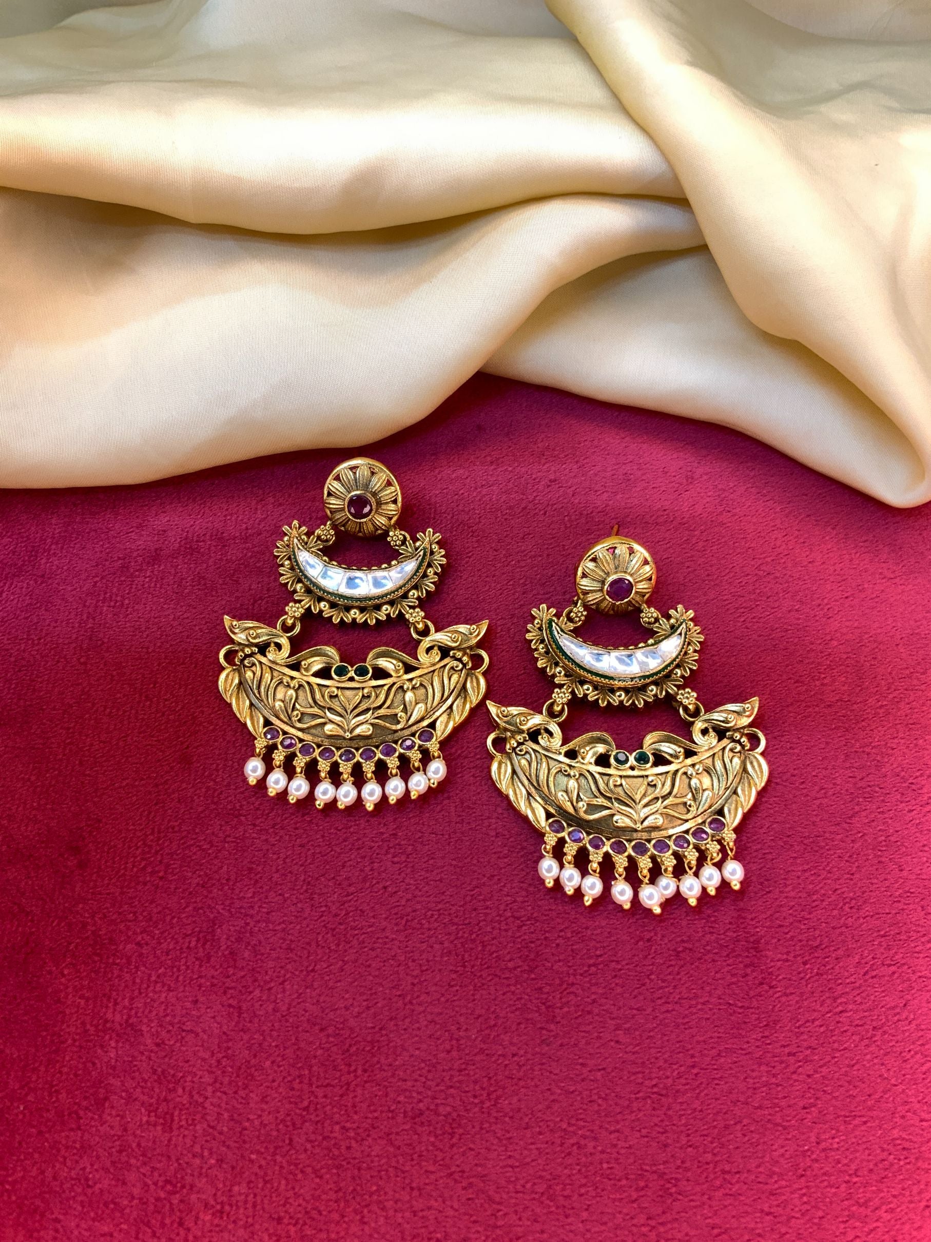 Gold Plated Polki Kundan Earrings - Abdesignsjewellery