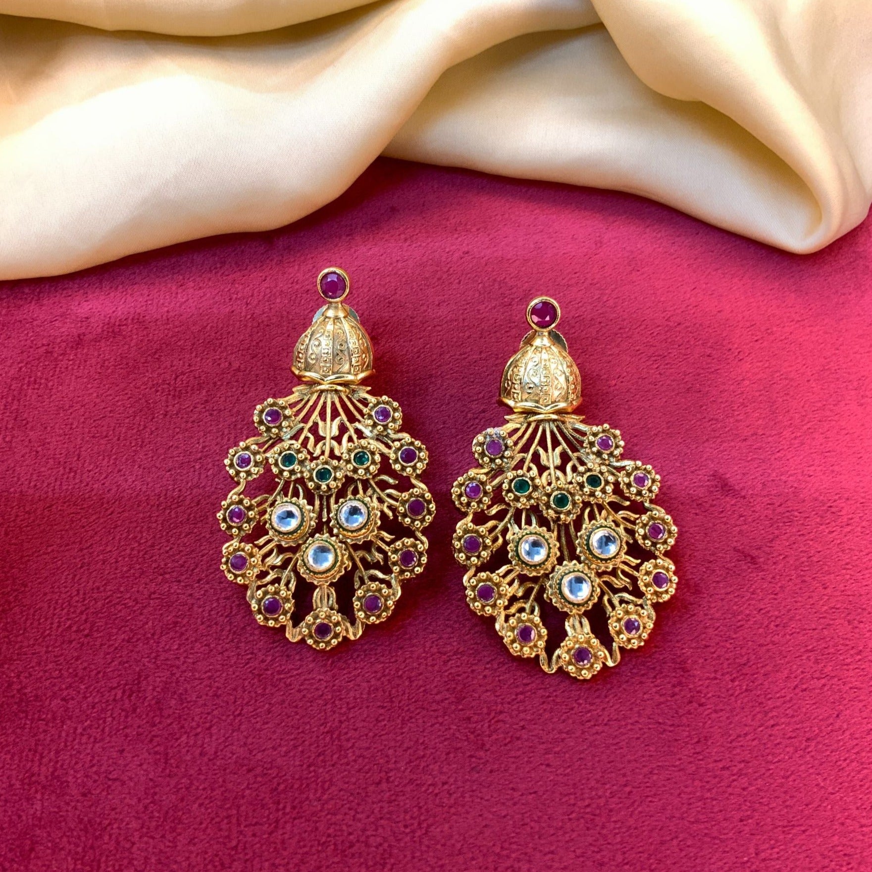 Gold Plated Polki Temple Earrings - Abdesignsjewellery