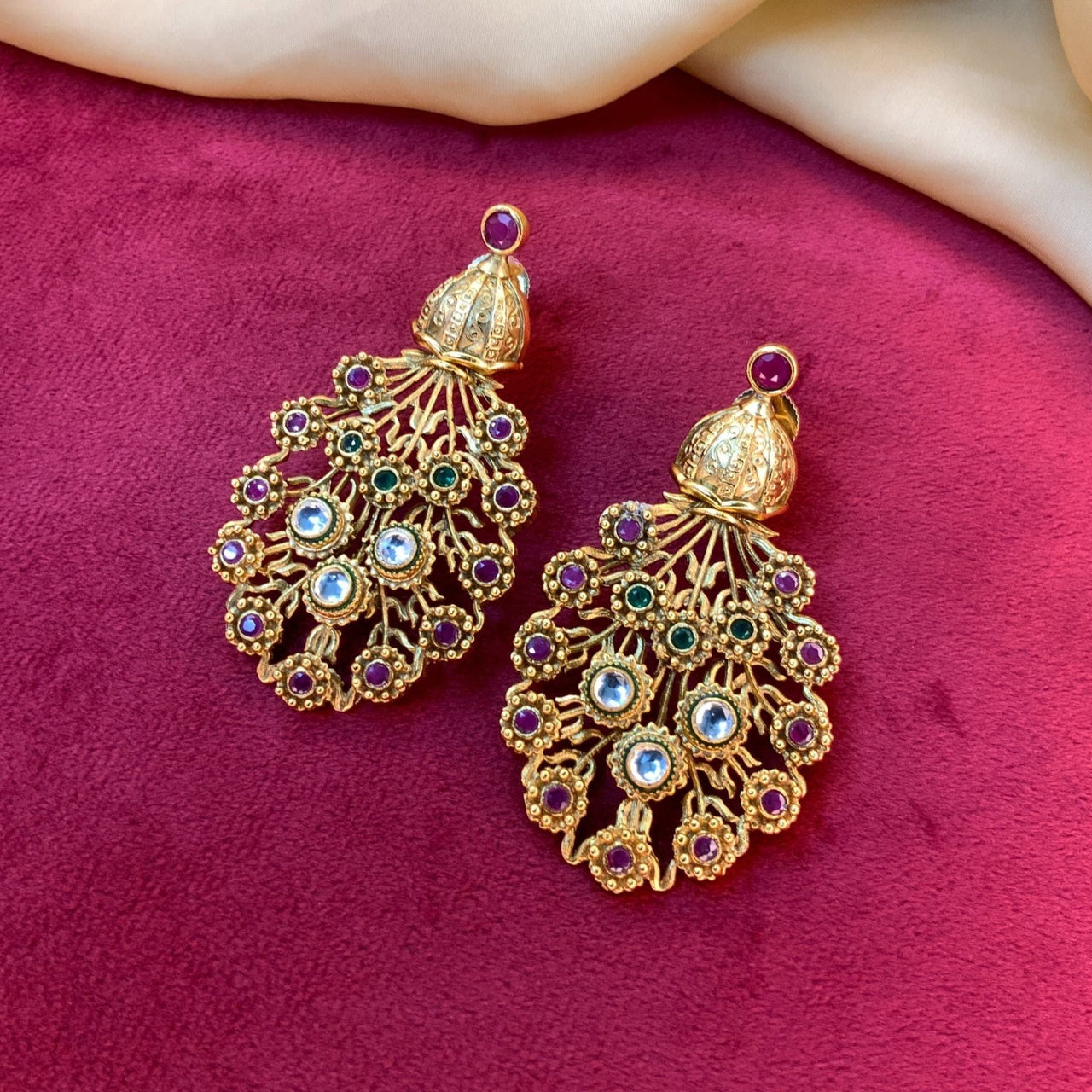 Gold Plated Polki Temple Earrings - Abdesignsjewellery