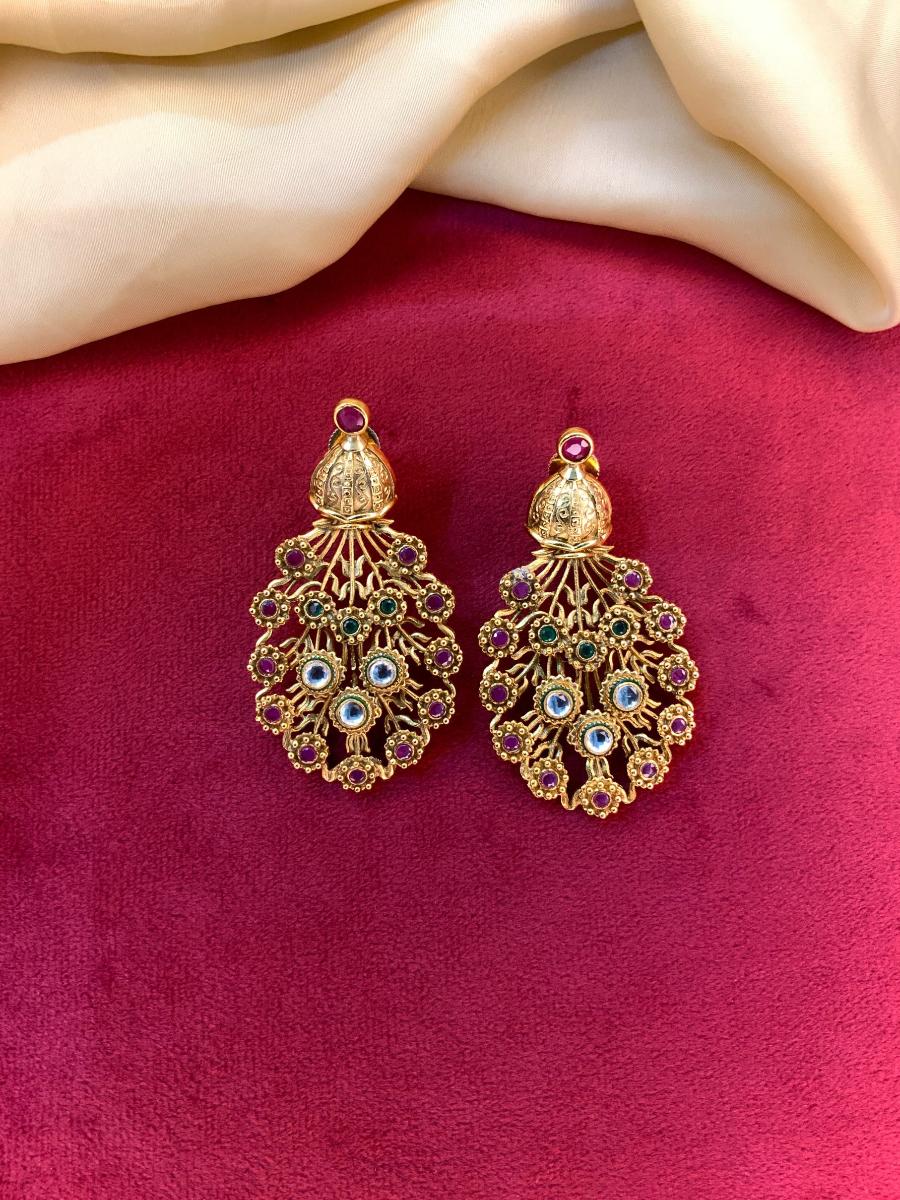 Gold Plated Polki Temple Earrings - Abdesignsjewellery