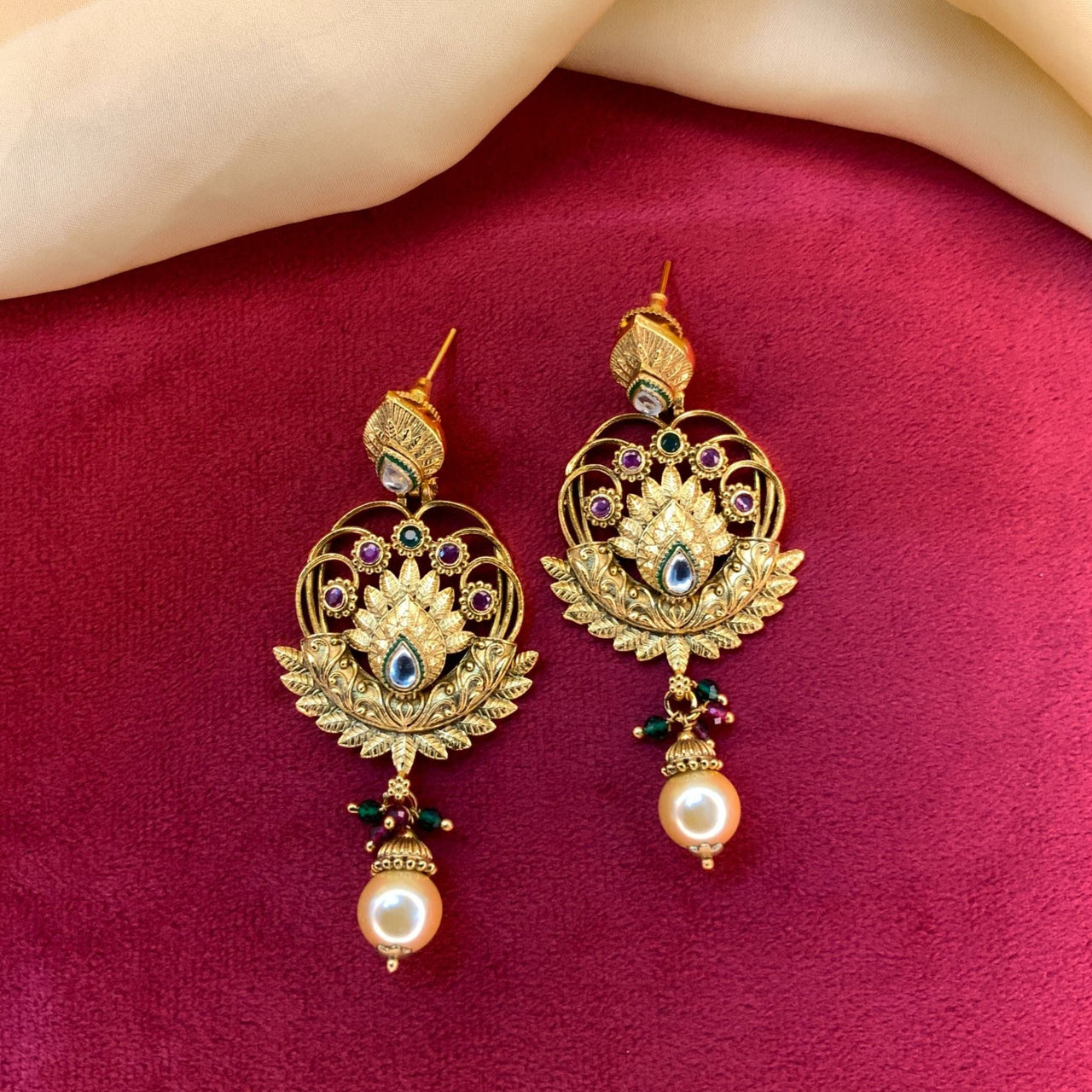 Floral Antique Gold Chandbali Earring