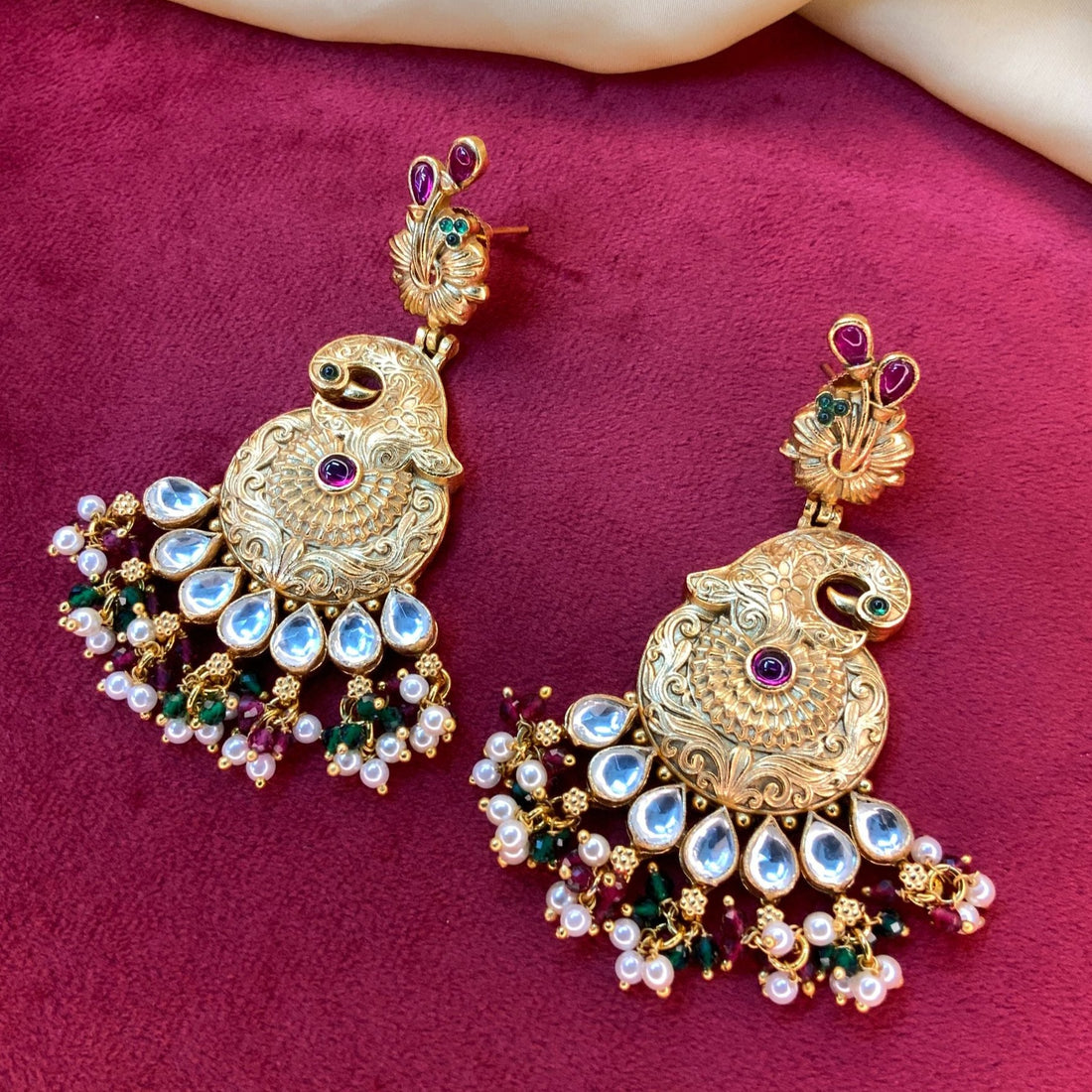 Temple Gold Plated Polki Antique Earring - Abdesignsjewellery