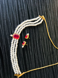Thumbnail for Kundan Red Beaded Choker Necklace