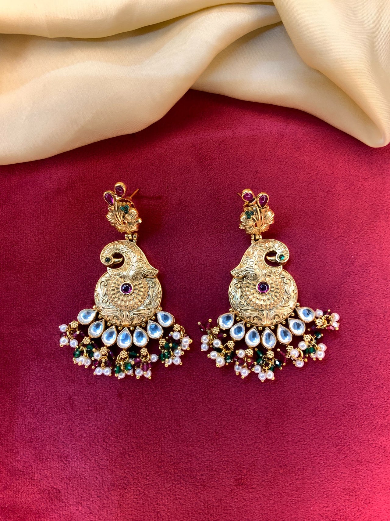 Temple Gold Plated Polki Antique Earring - Abdesignsjewellery