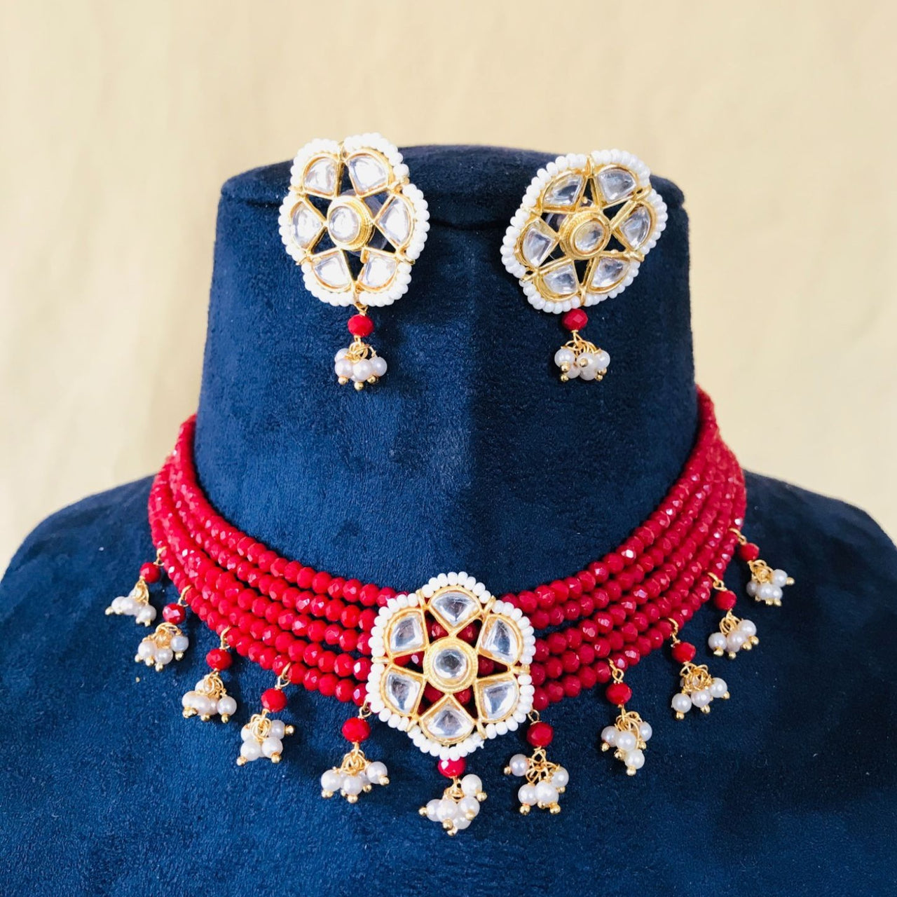 Kundan Red Beaded Choker Necklace