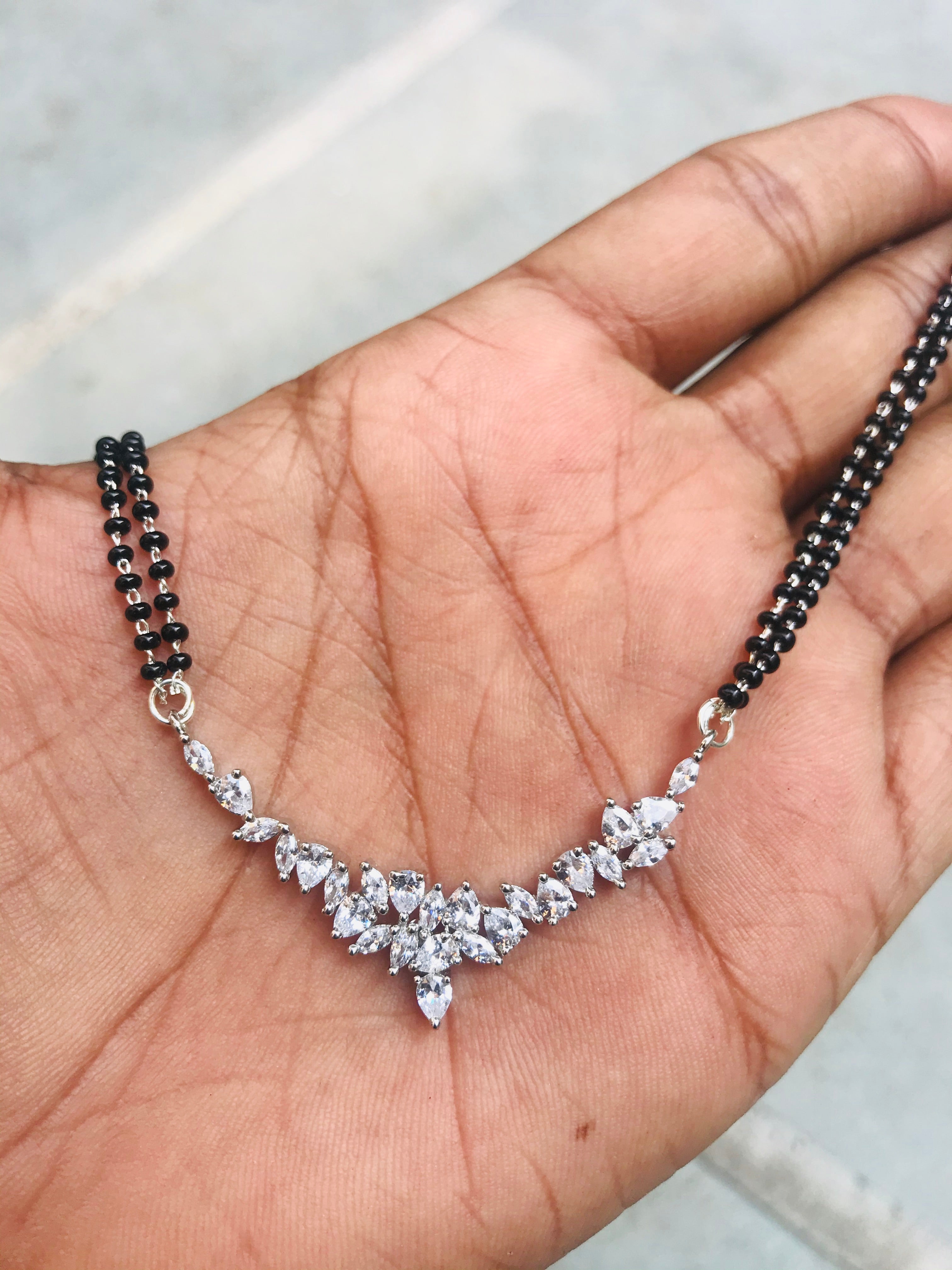 Trance Cluster Silver Diamond Stone Mangalsutra