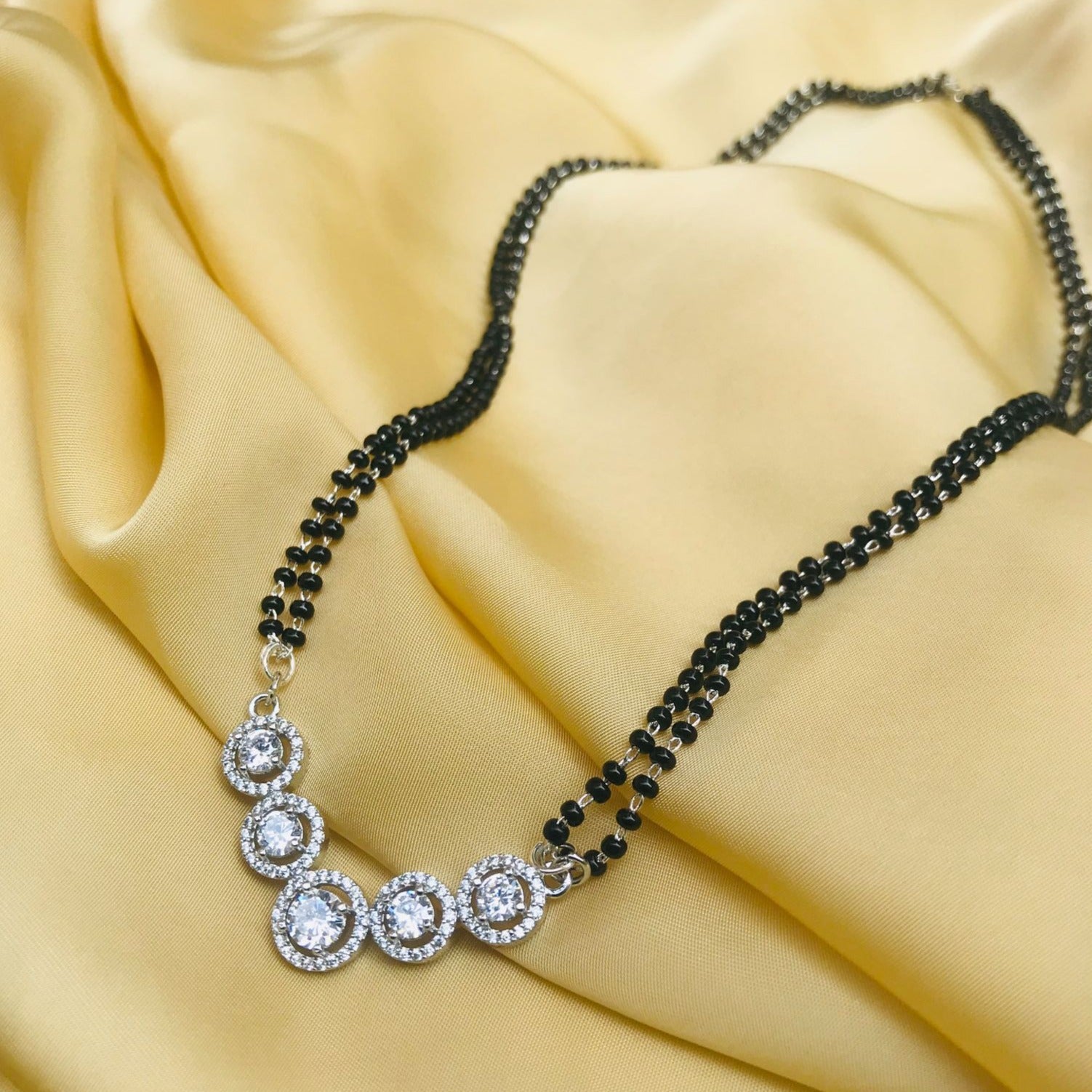 Moonshine Round Silver Stone Mangalsutra - Abdesignsjewellery