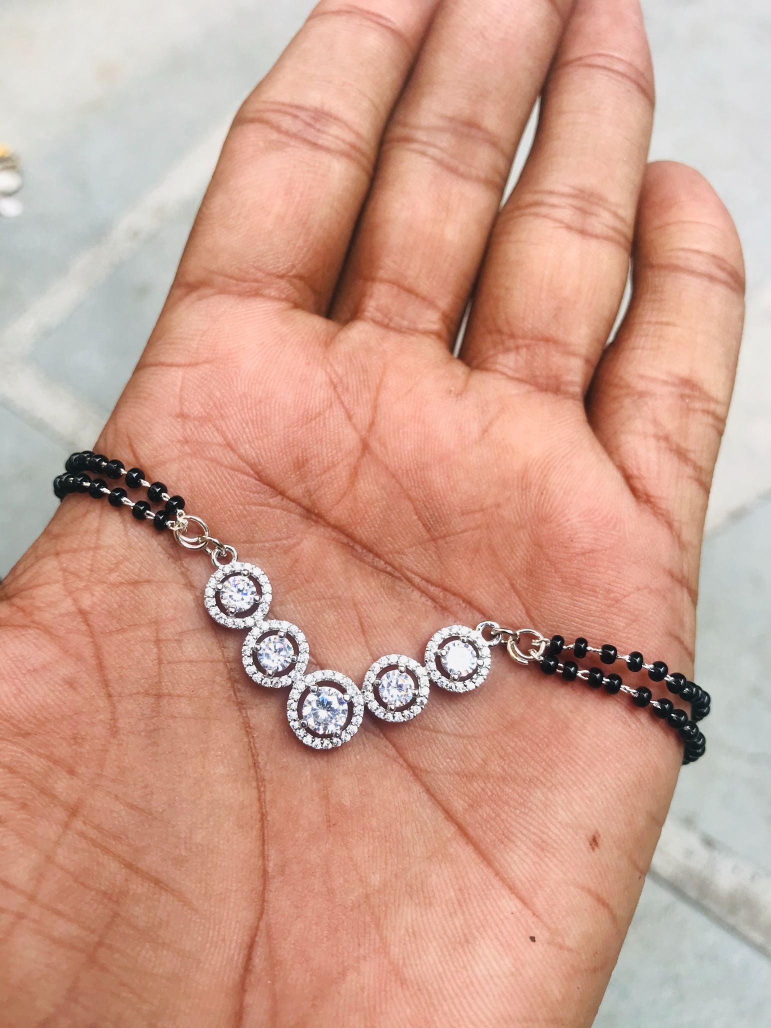 Moonshine Round Silver Stone Mangalsutra - Abdesignsjewellery