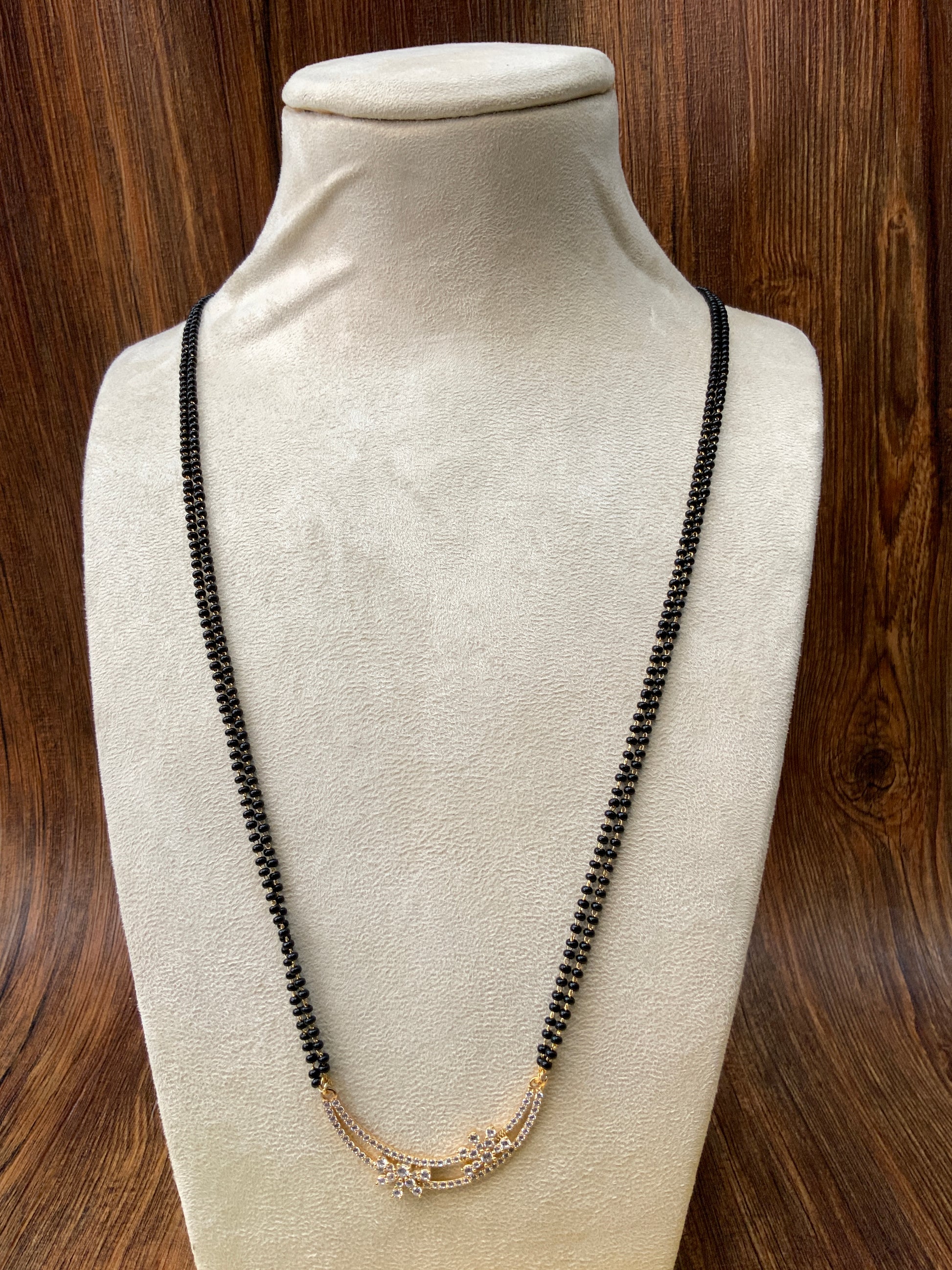 Double Floral Gold Plated Diamond Mangalsutra - Abdesignsjewellery