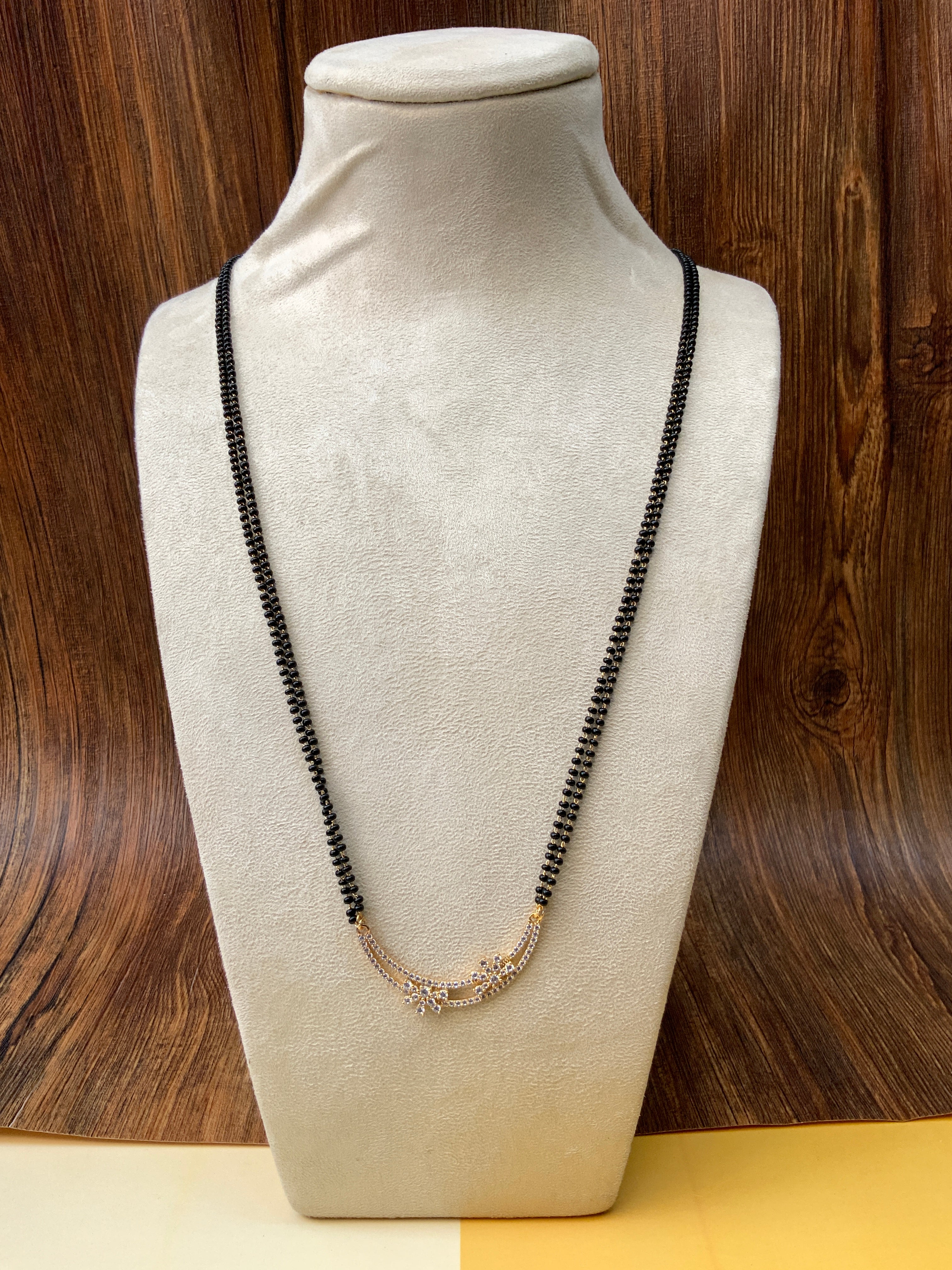 Double Floral Gold Plated Diamond Mangalsutra - Abdesignsjewellery