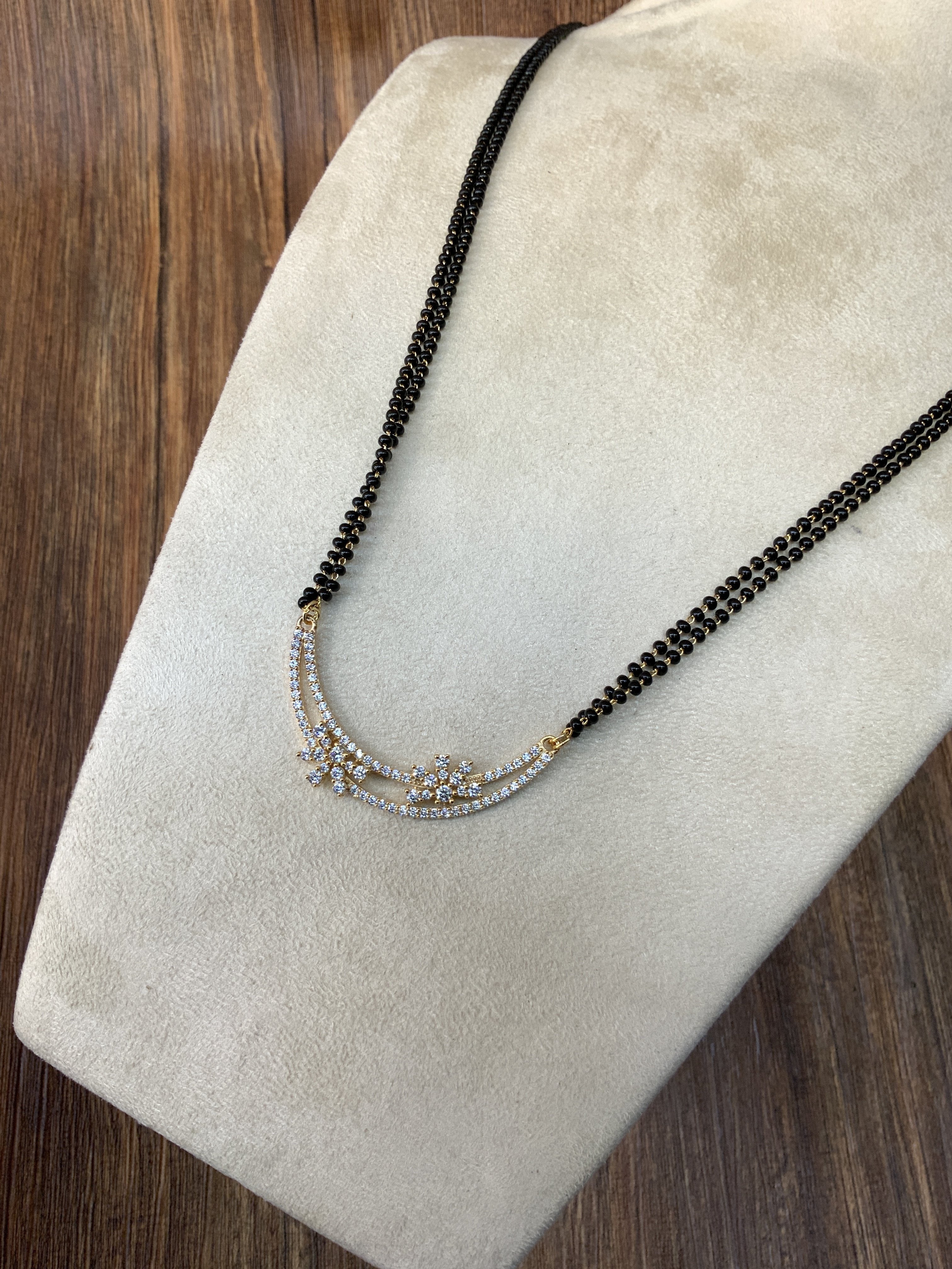 Double Floral Gold Plated Diamond Mangalsutra - Abdesignsjewellery