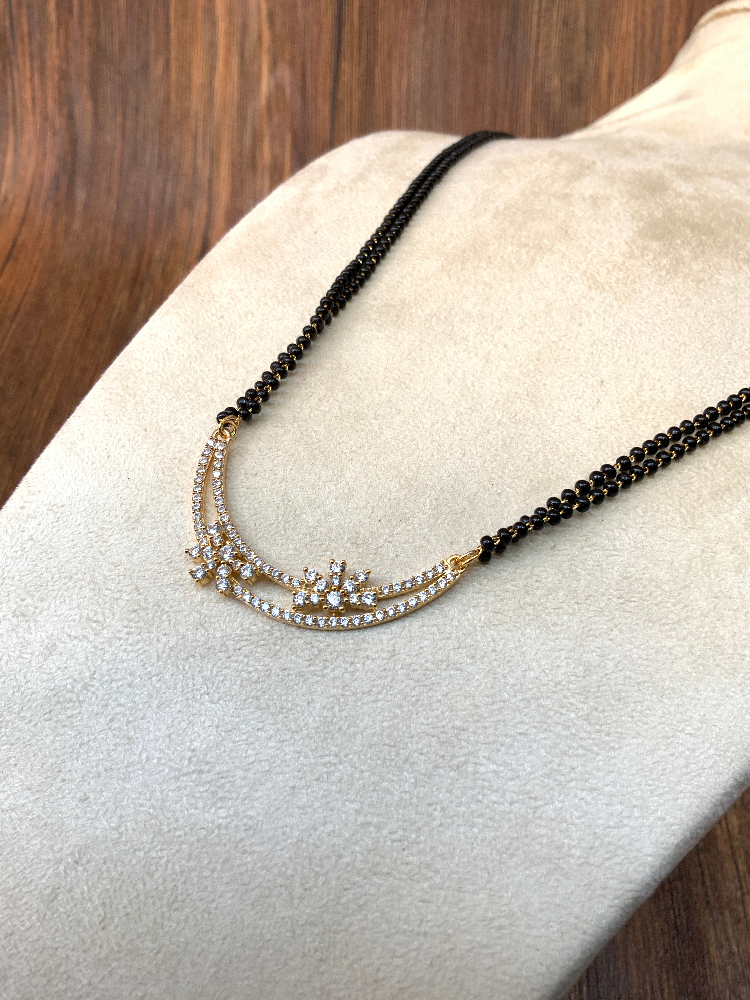 Double Floral Gold Plated Diamond Mangalsutra - Abdesignsjewellery