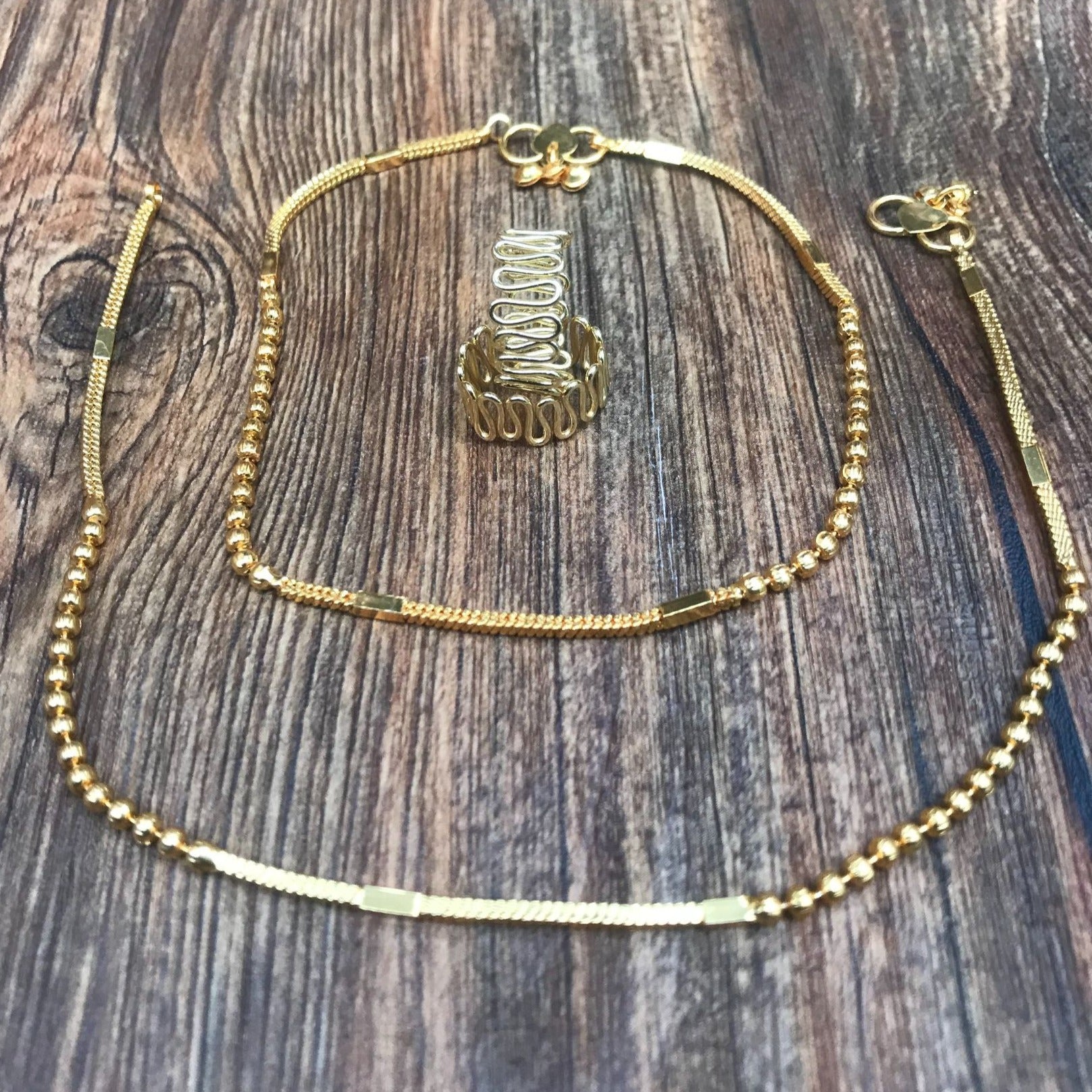 Graceful Gold Anklet Toerings Combo Jewellery - Abdesignsjewellery