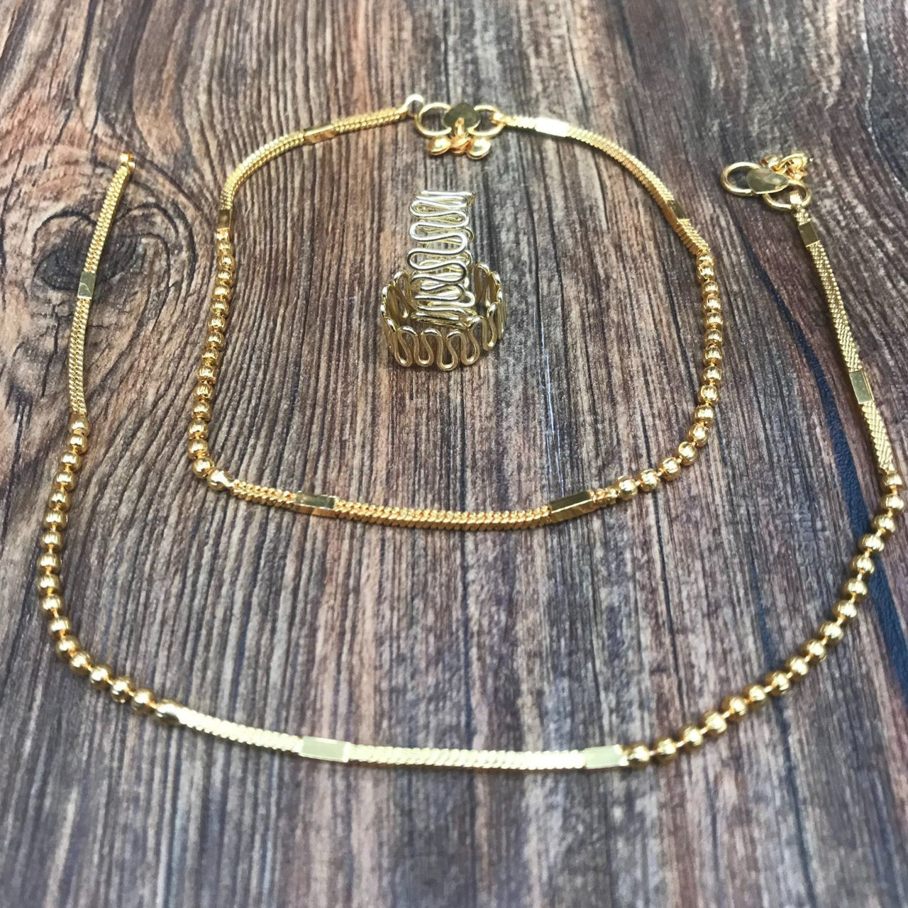 Graceful Gold Anklet Toerings Combo Jewellery - Abdesignsjewellery