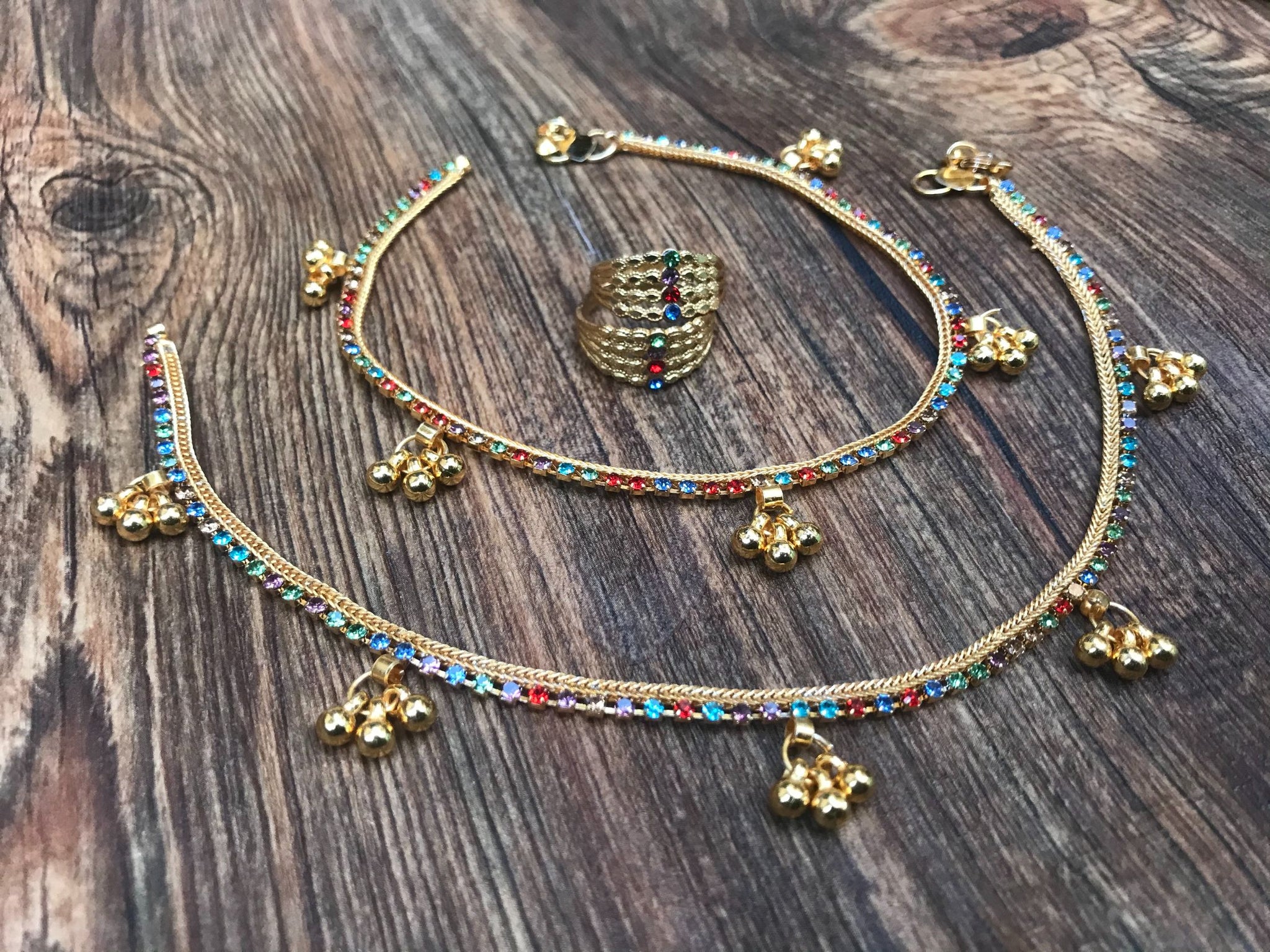 Multicolour Gold Anklet Toerings Combo Jewellery - Abdesignsjewellery