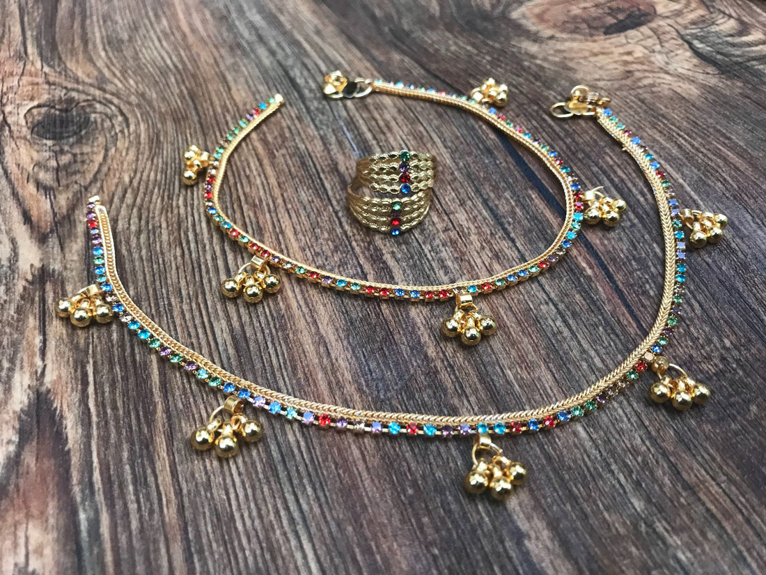 Multicolour Gold Anklet Toerings Combo Jewellery - Abdesignsjewellery