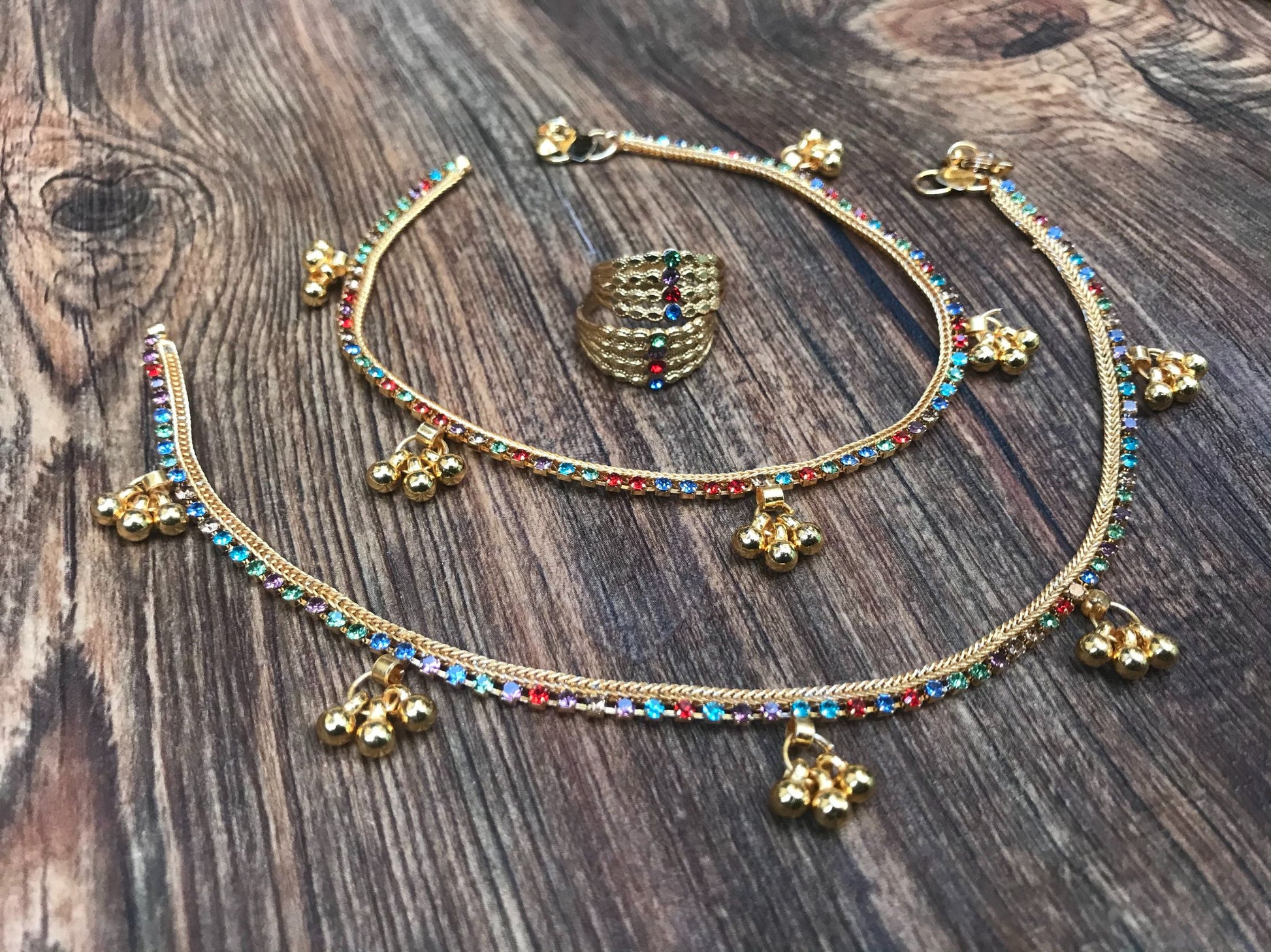 Multicolour Gold Anklet Toerings Combo Jewellery - Abdesignsjewellery