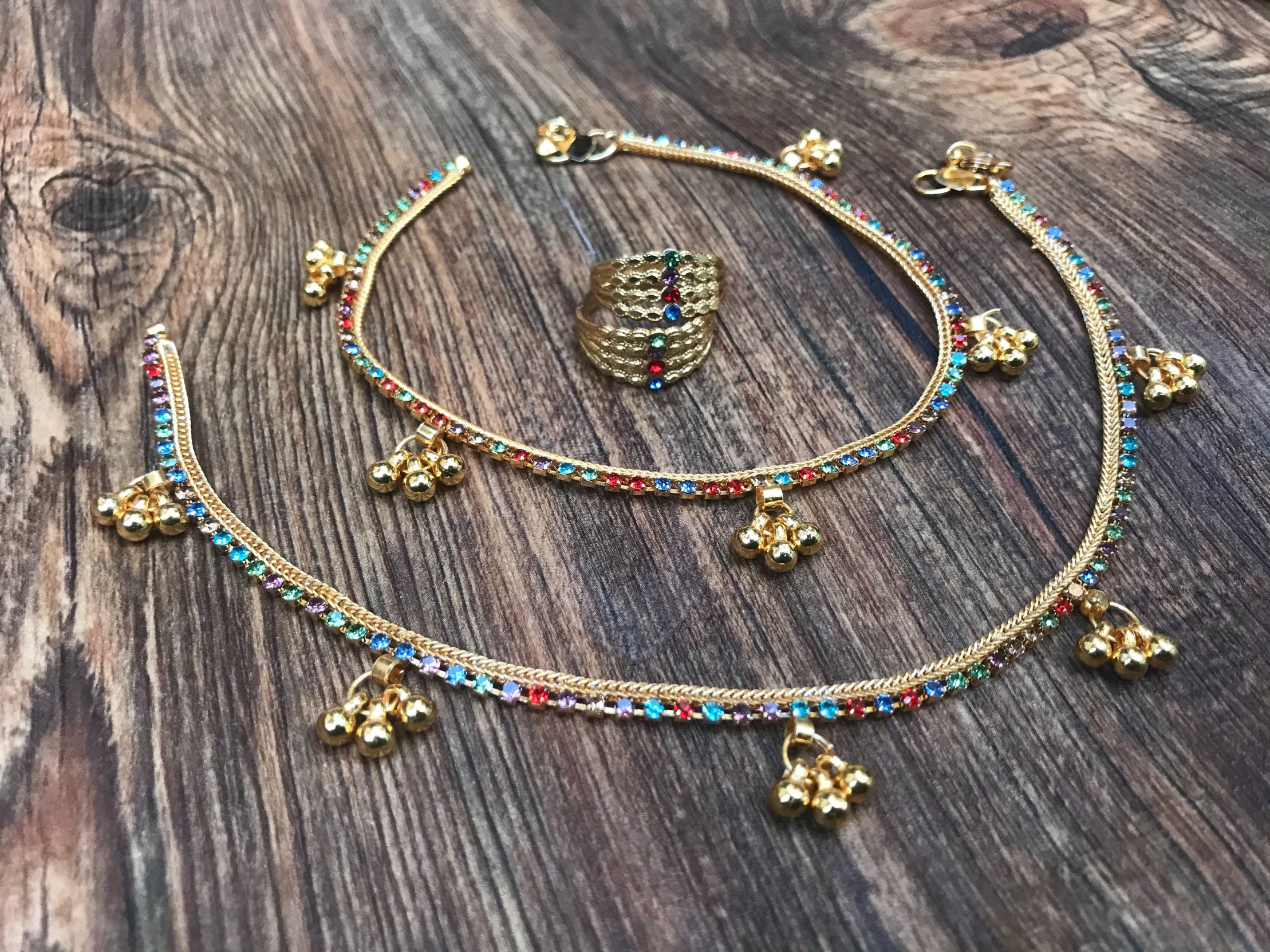 Multicolour Gold Anklet Toerings Combo Jewellery - Abdesignsjewellery