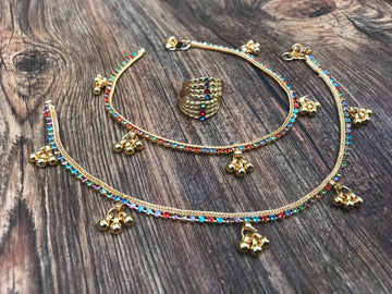 Multicolour Gold Anklet Toerings Combo Jewellery - Abdesignsjewellery