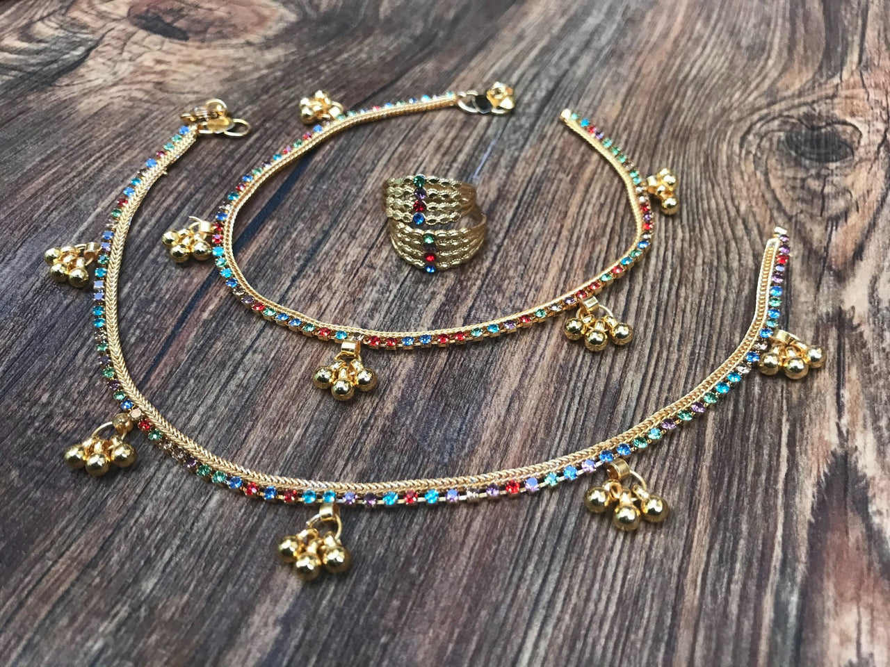 Multicolour Gold Anklet Toerings Combo Jewellery - Abdesignsjewellery