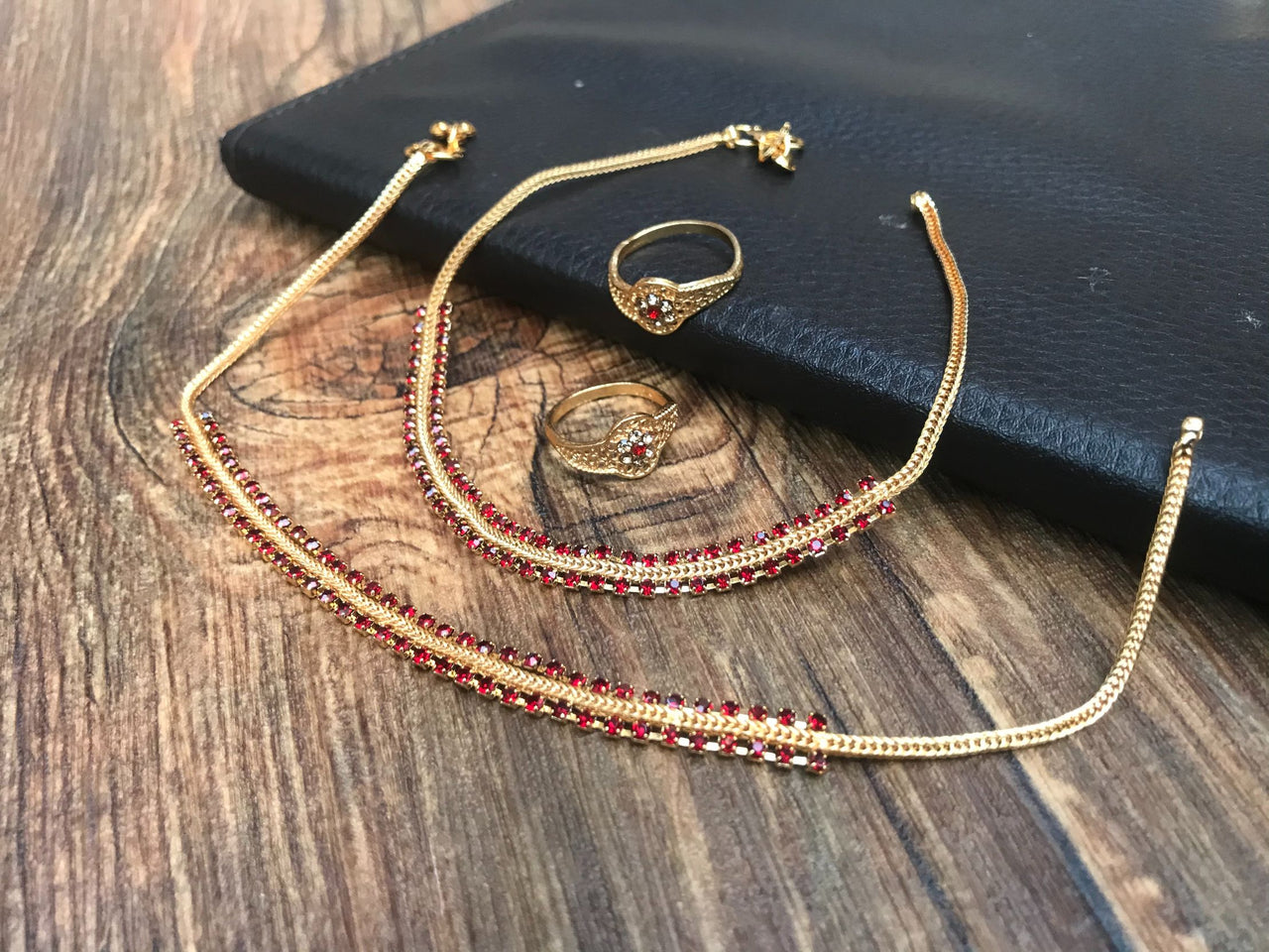 Ruby Red Gold Anklet Toerings Combo Jewellery