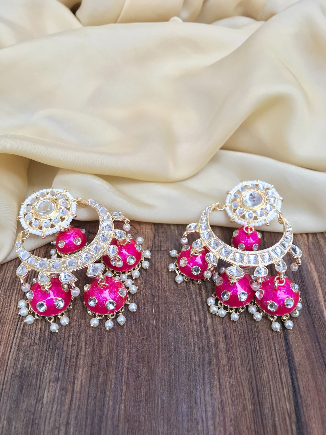 Pink Jumkha Kundan Earrings