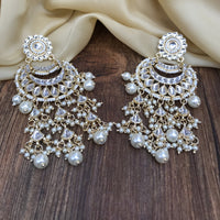 Thumbnail for Traditional White Meena Kundan Earrings