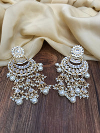 Thumbnail for Traditional White Meena Kundan Earrings