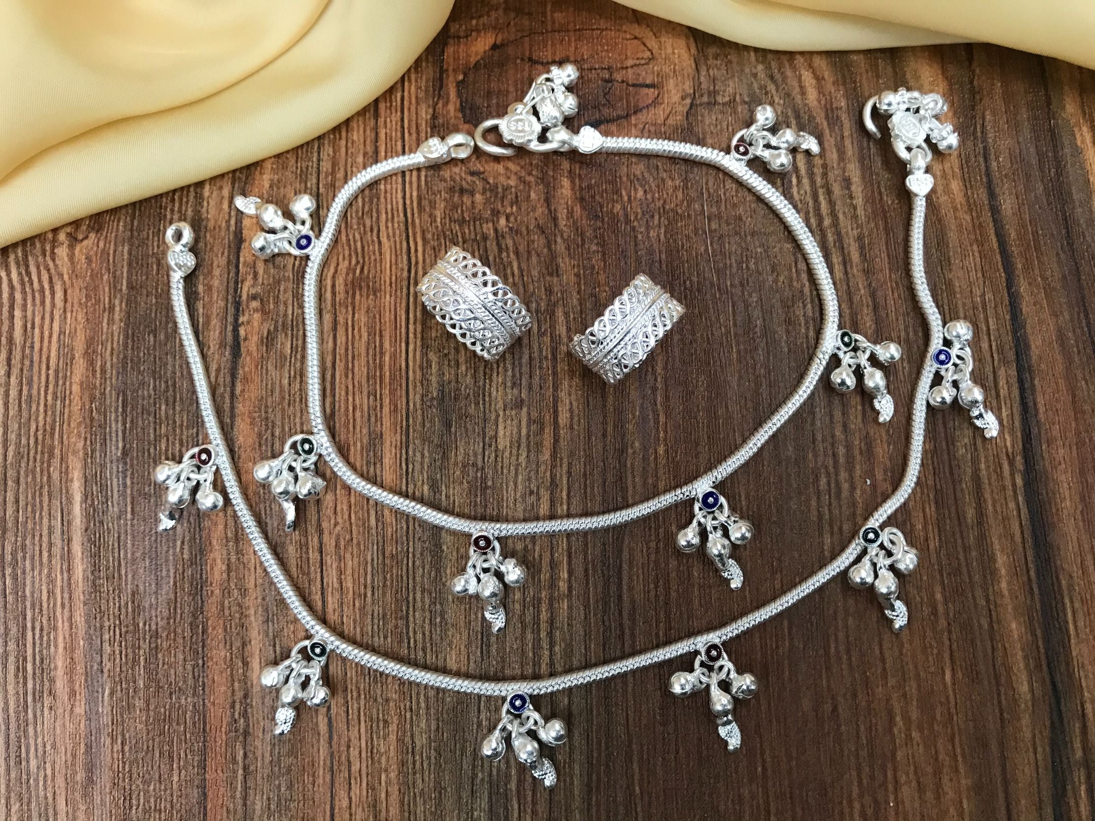 Meenakari Silver Anklet Toerings Combo Jewellery