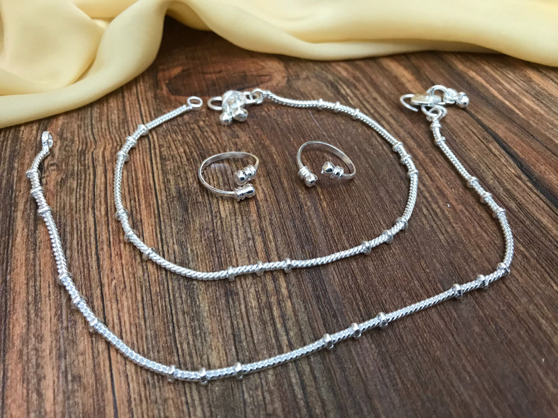 Premium Look Silver Anklet Toerings Combo Jewellery