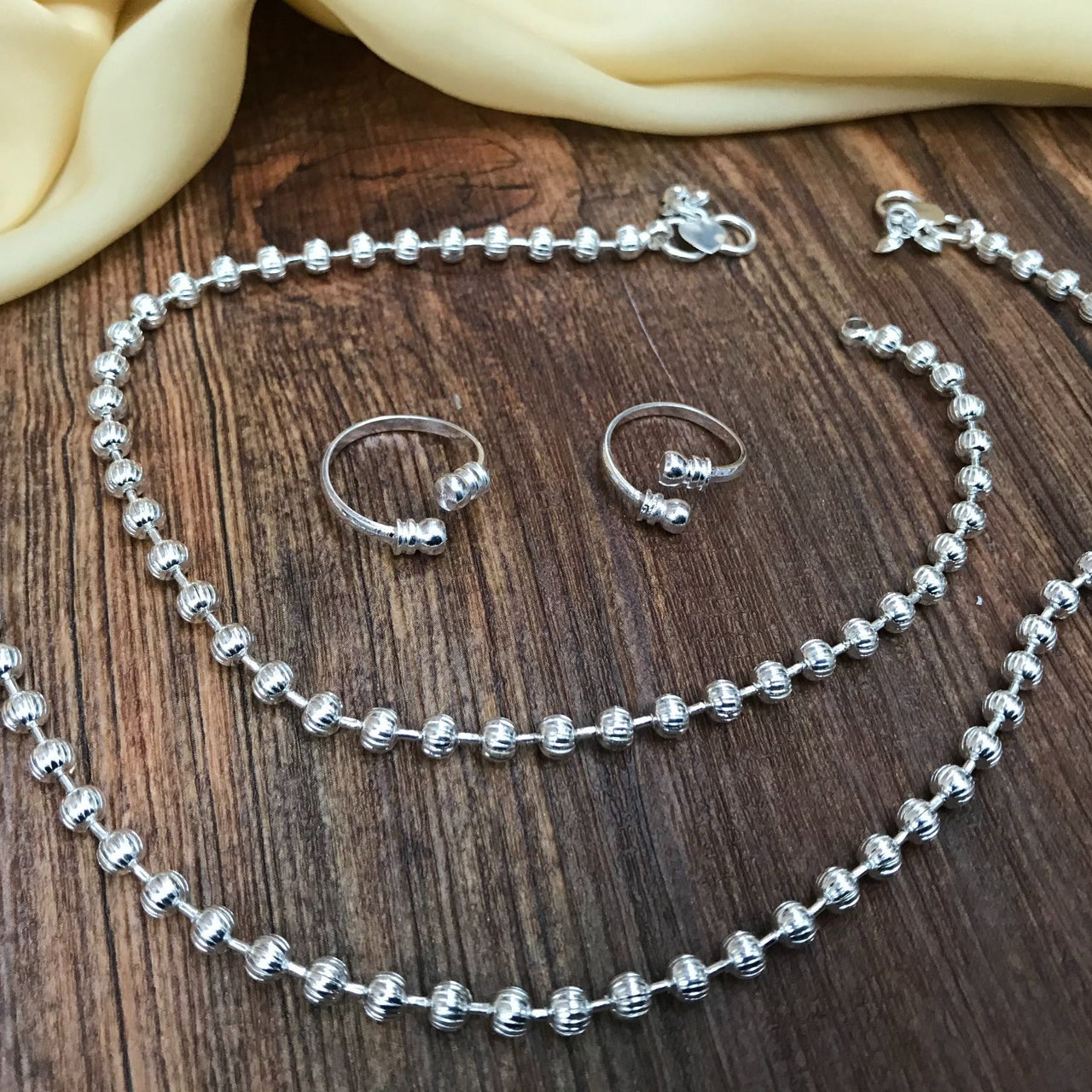 Pretty Silver Anklet Toe Rings Combo Jewellery